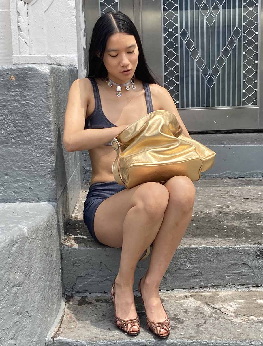 Mini campnou leather bag laptop gold