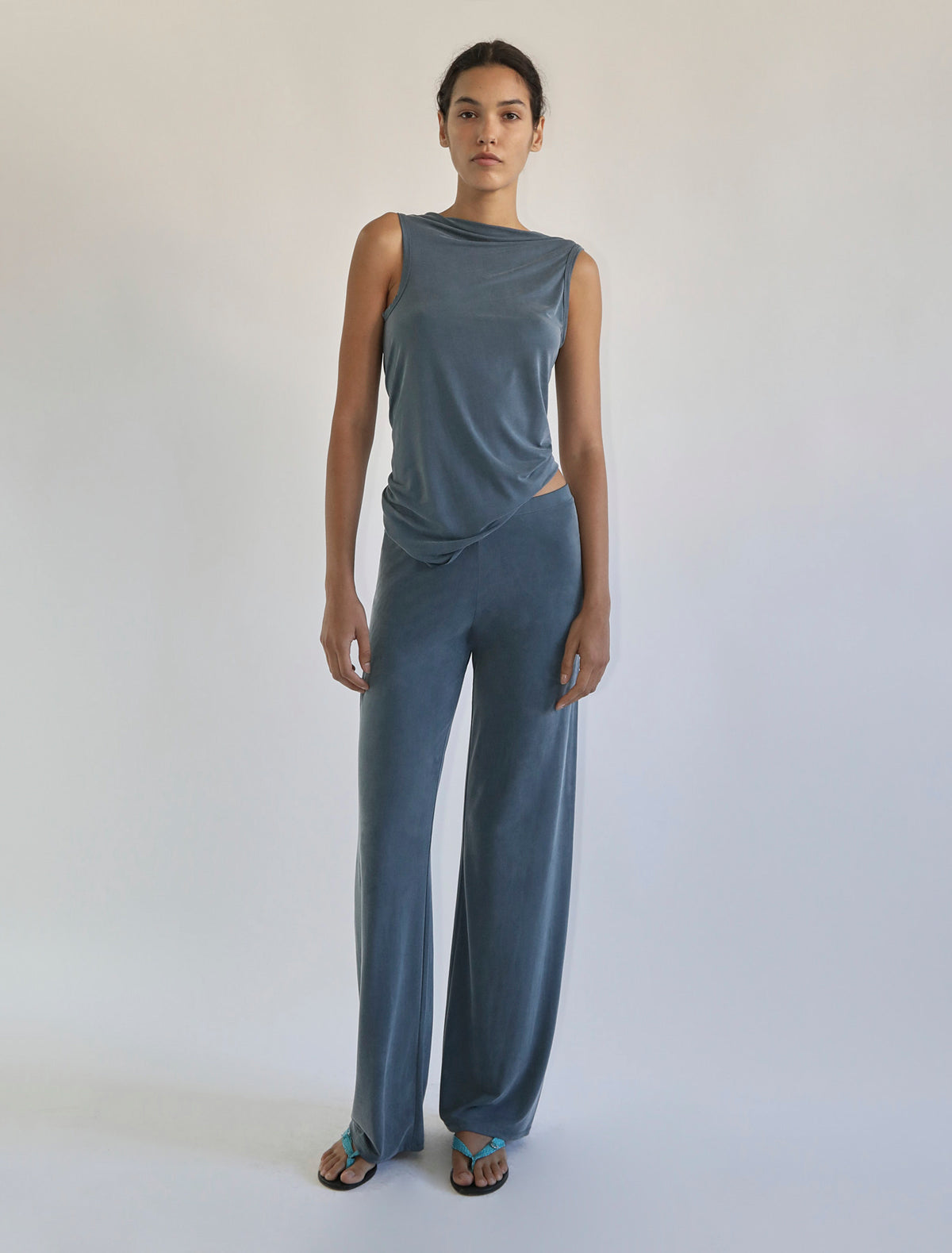 Duli asymmetrical sleeveless cupro top open back greenishblue