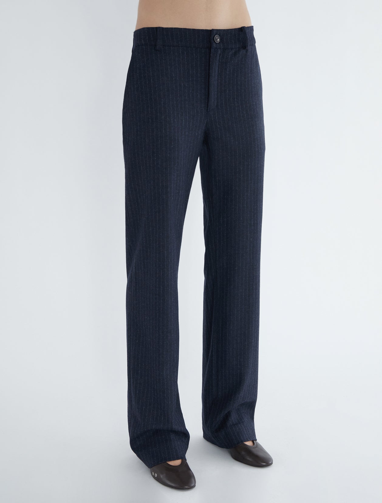 Hina straight leg classic wool pants navy
