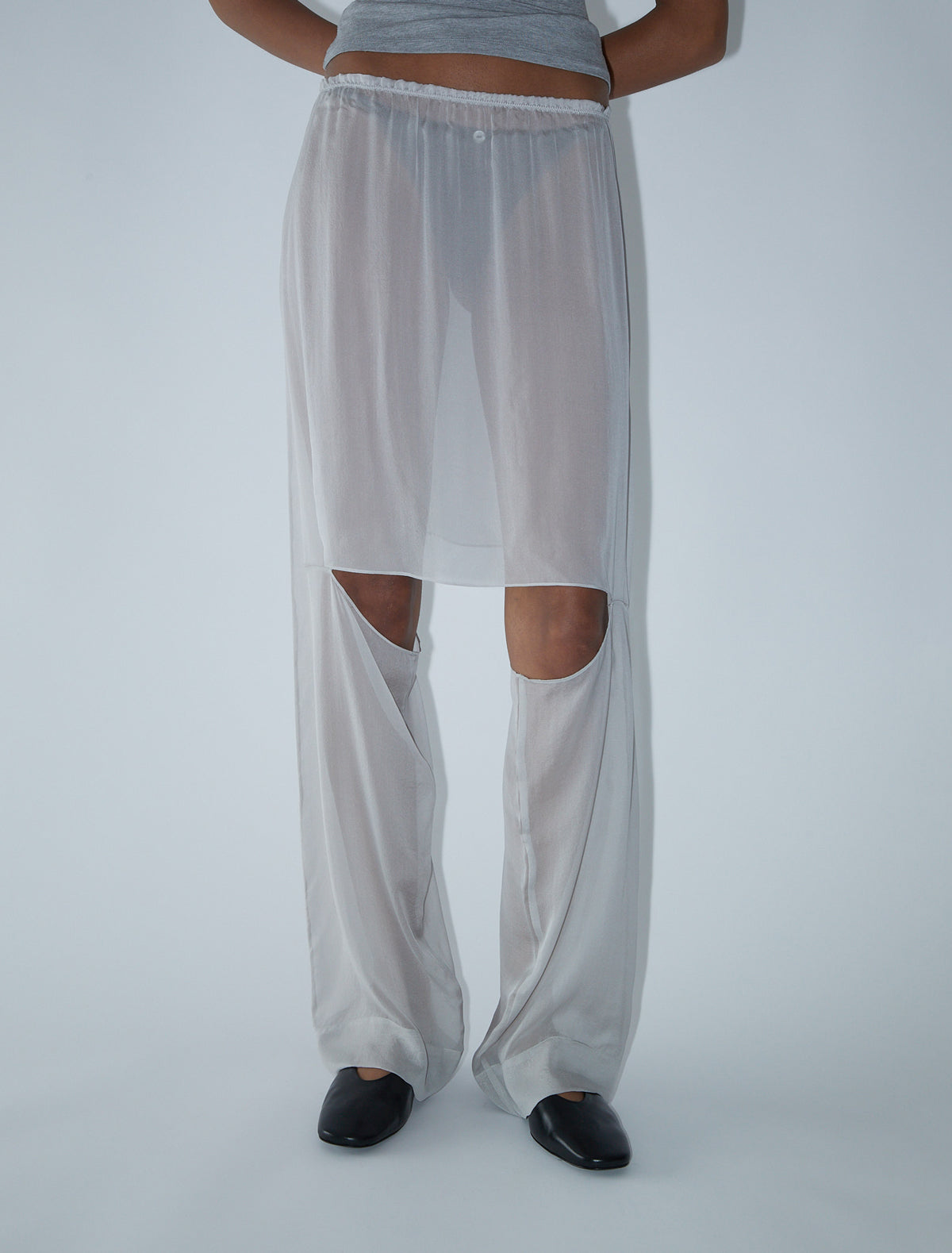 Silk simonetta flowy silk skirt hem opening pants grey