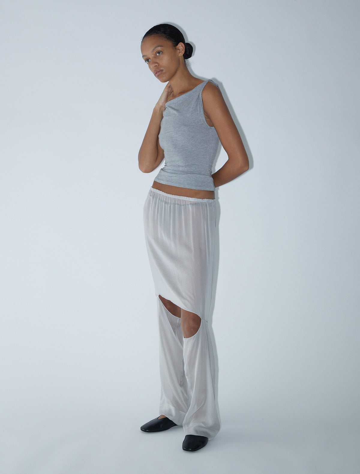 Silk simonetta flowy silk skirt hem opening pants grey