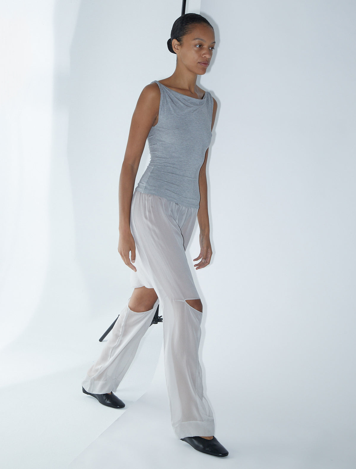 Silk simonetta flowy silk skirt hem opening pants grey