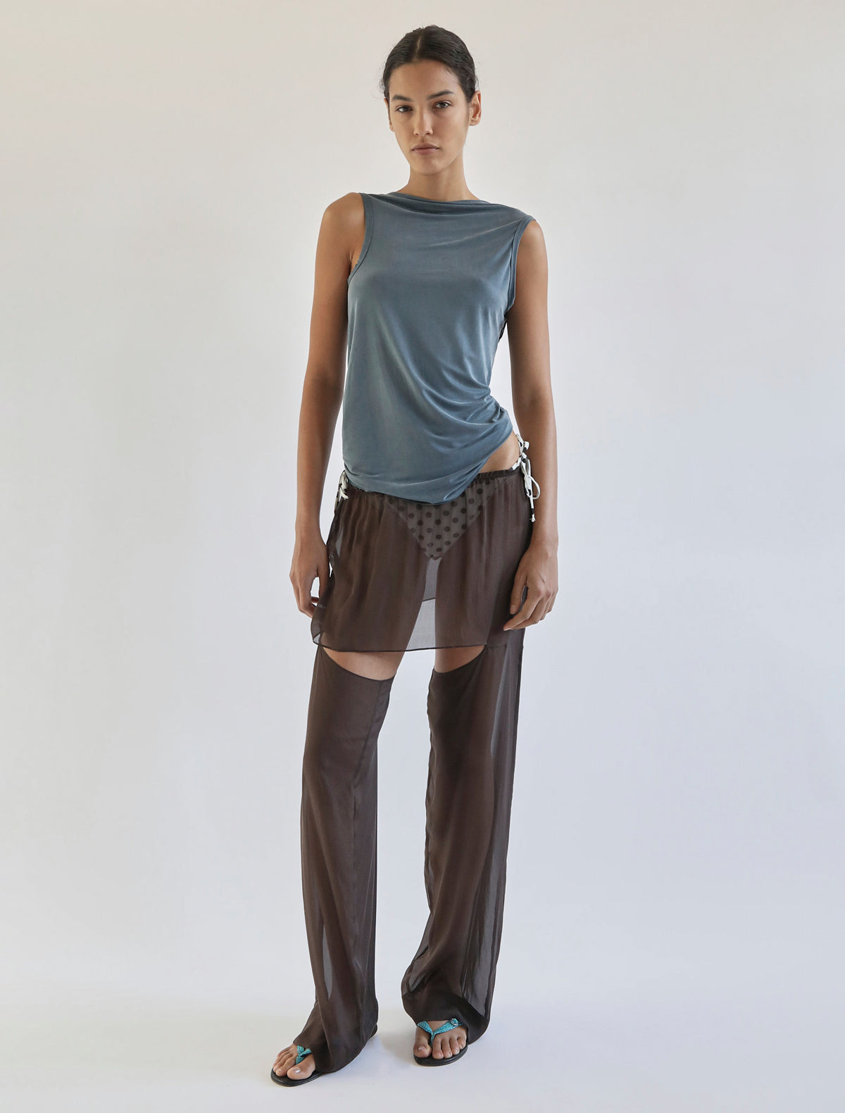 Duli asymmetrical sleeveless cupro top open back greenishblue