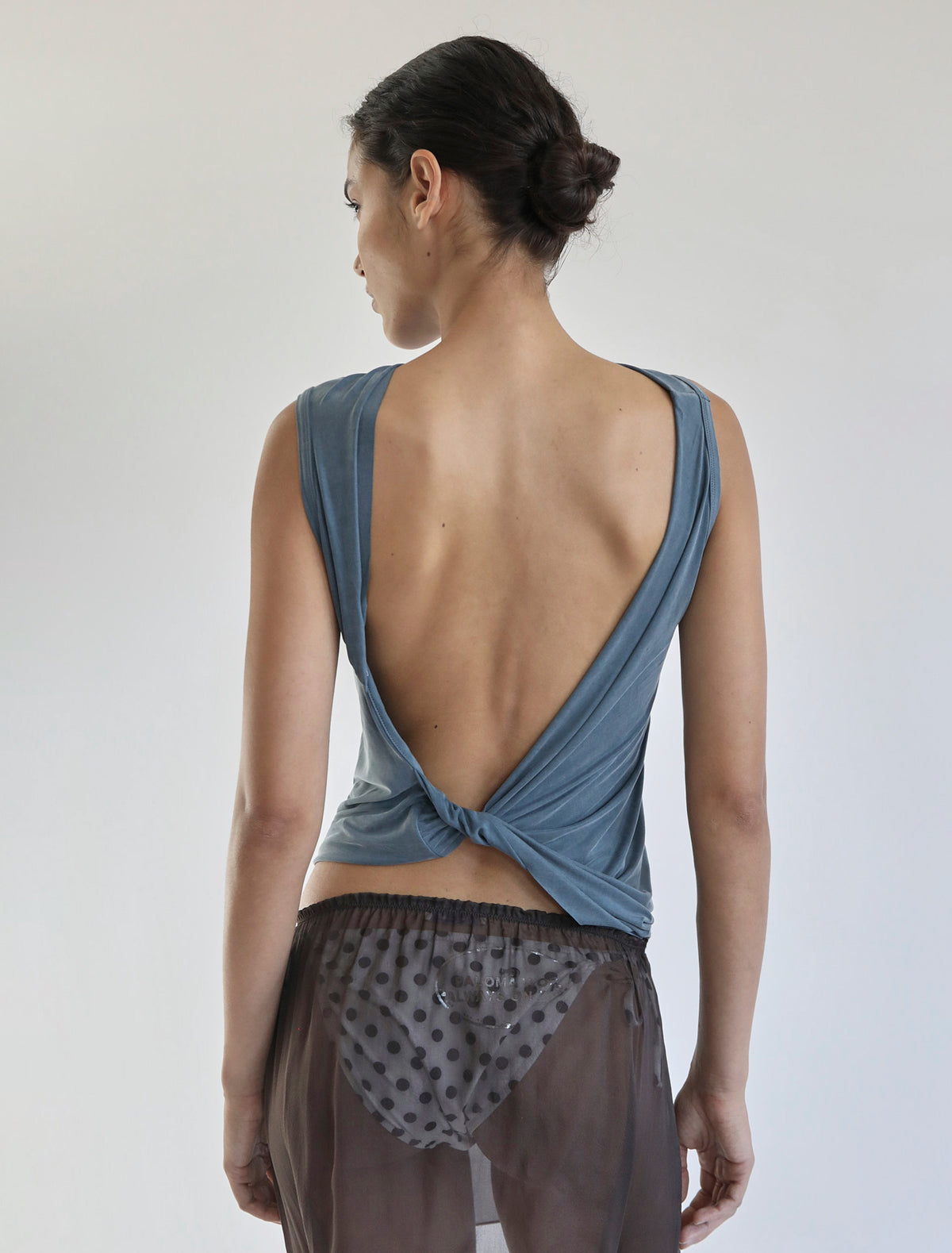 Duli asymmetrical sleeveless cupro top open back greenishblue