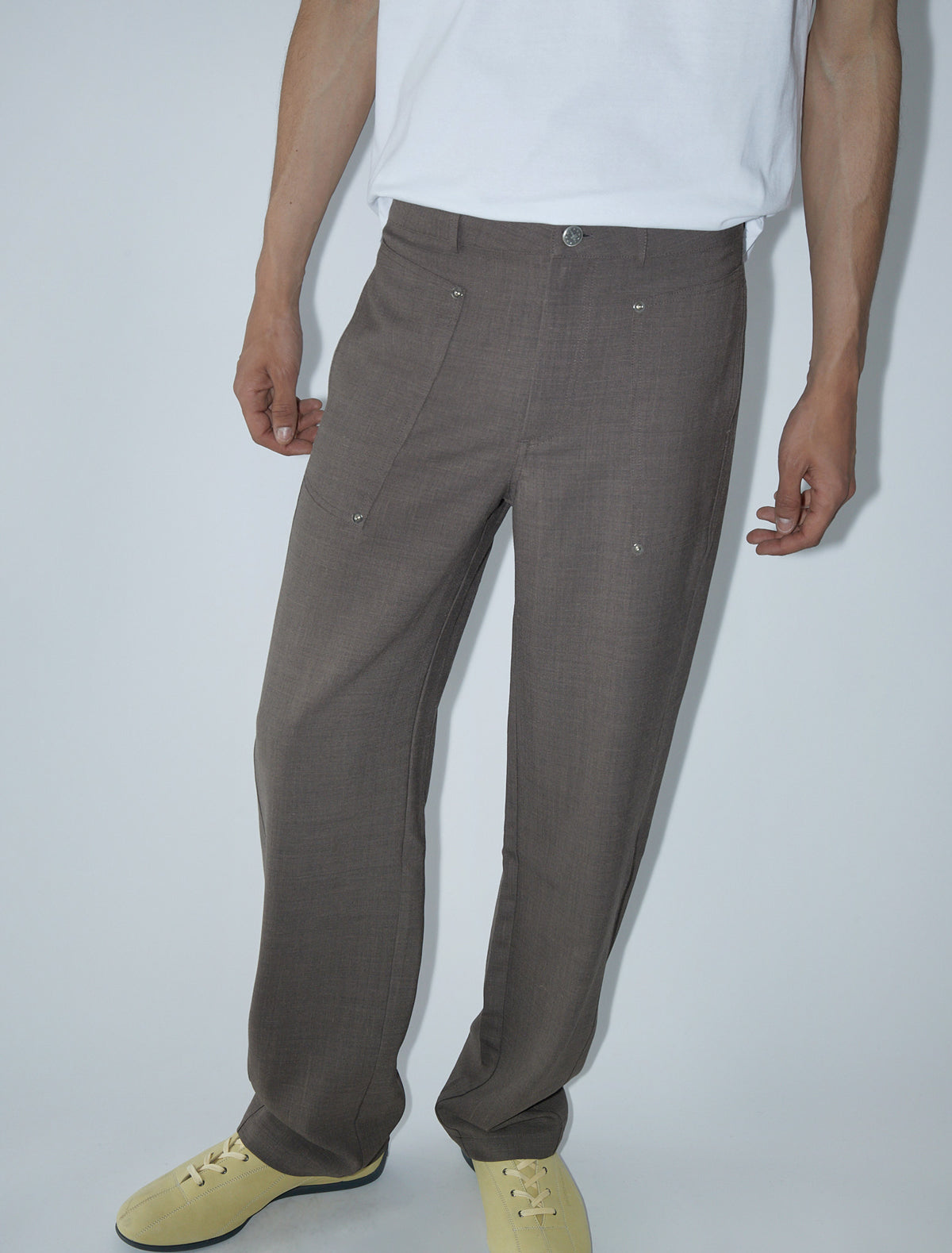 Orlando suit trousers side patch pockets rivet details brown