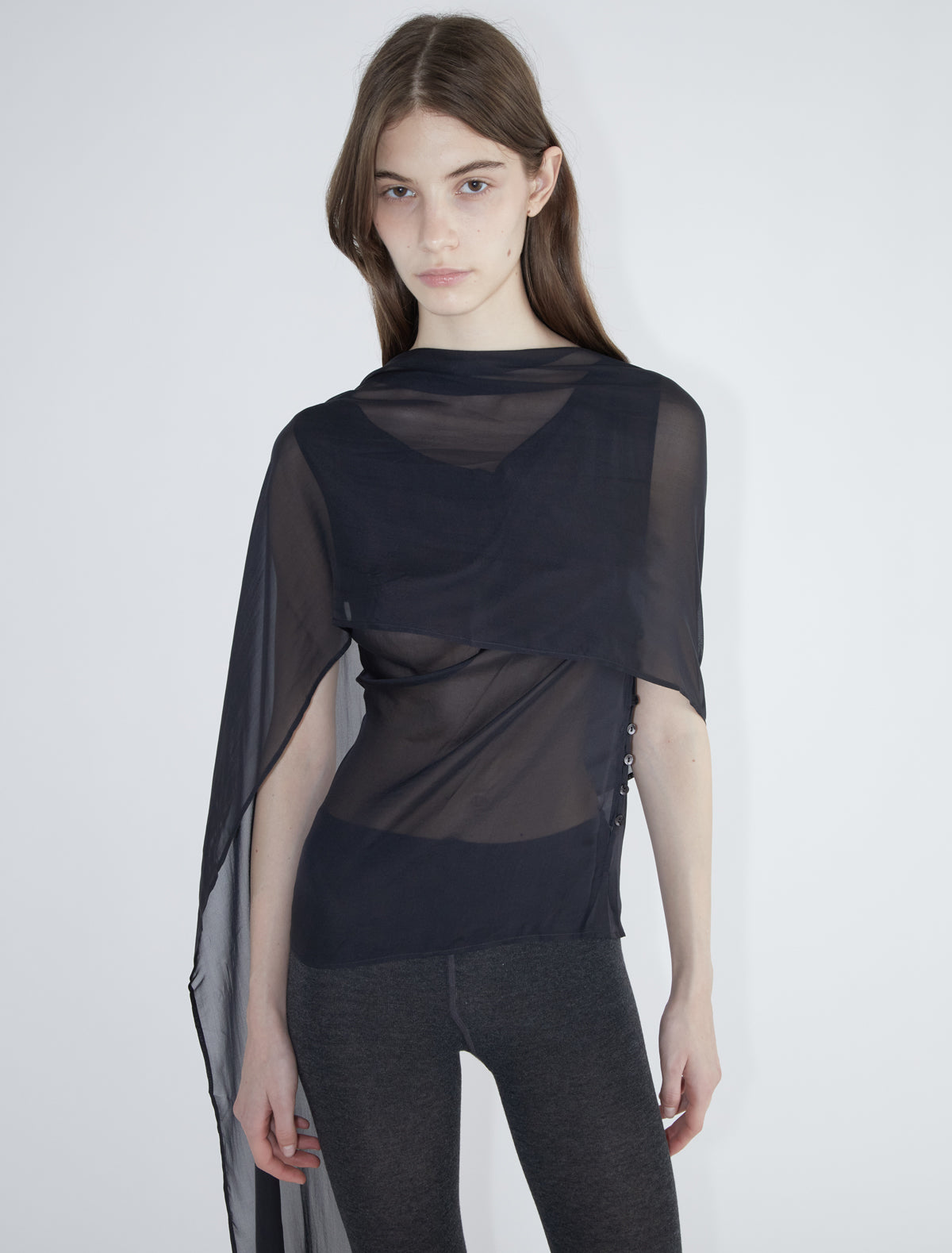 Galadrien sleeveless silk top wide tie black