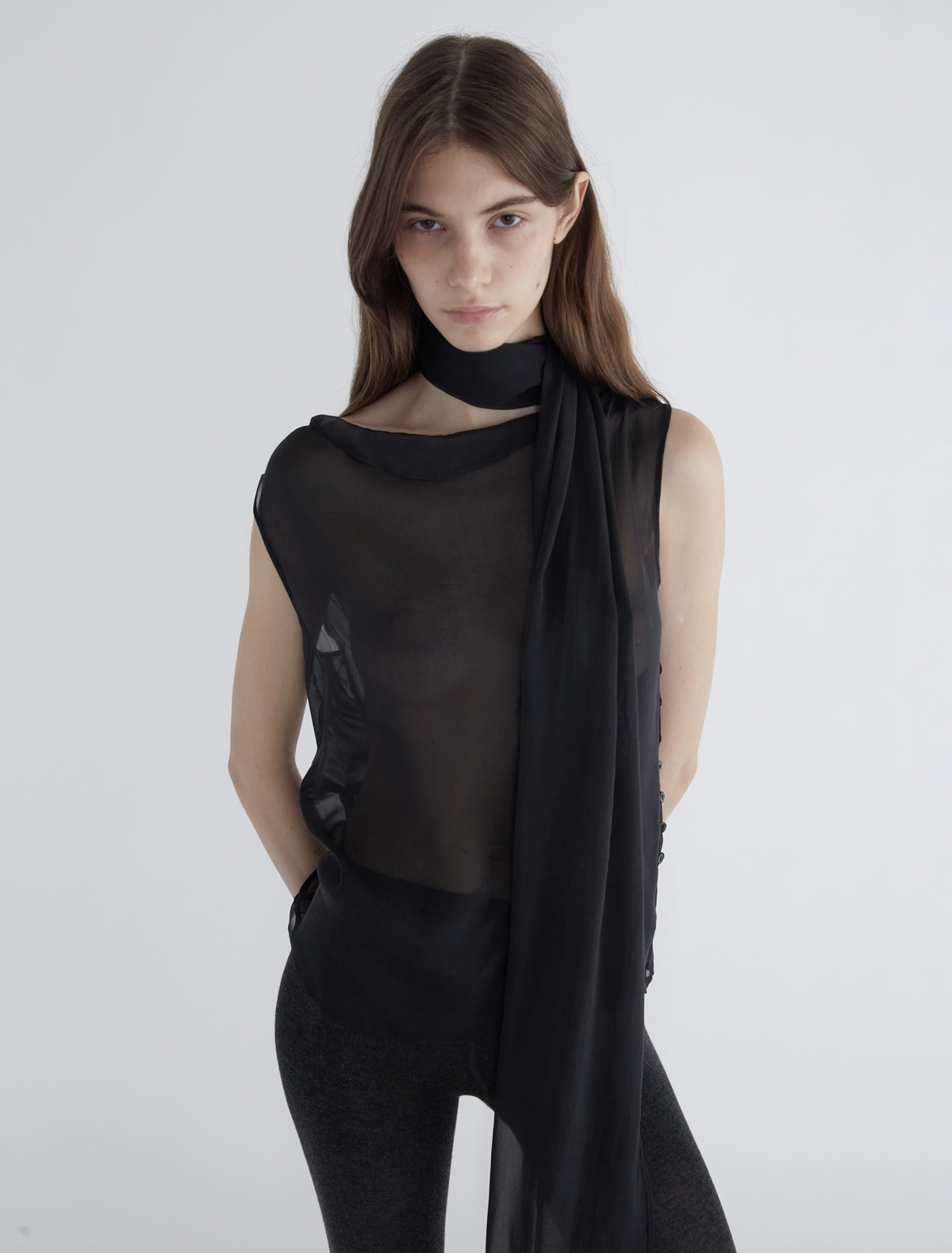 Galadrien sleeveless silk top wide tie black