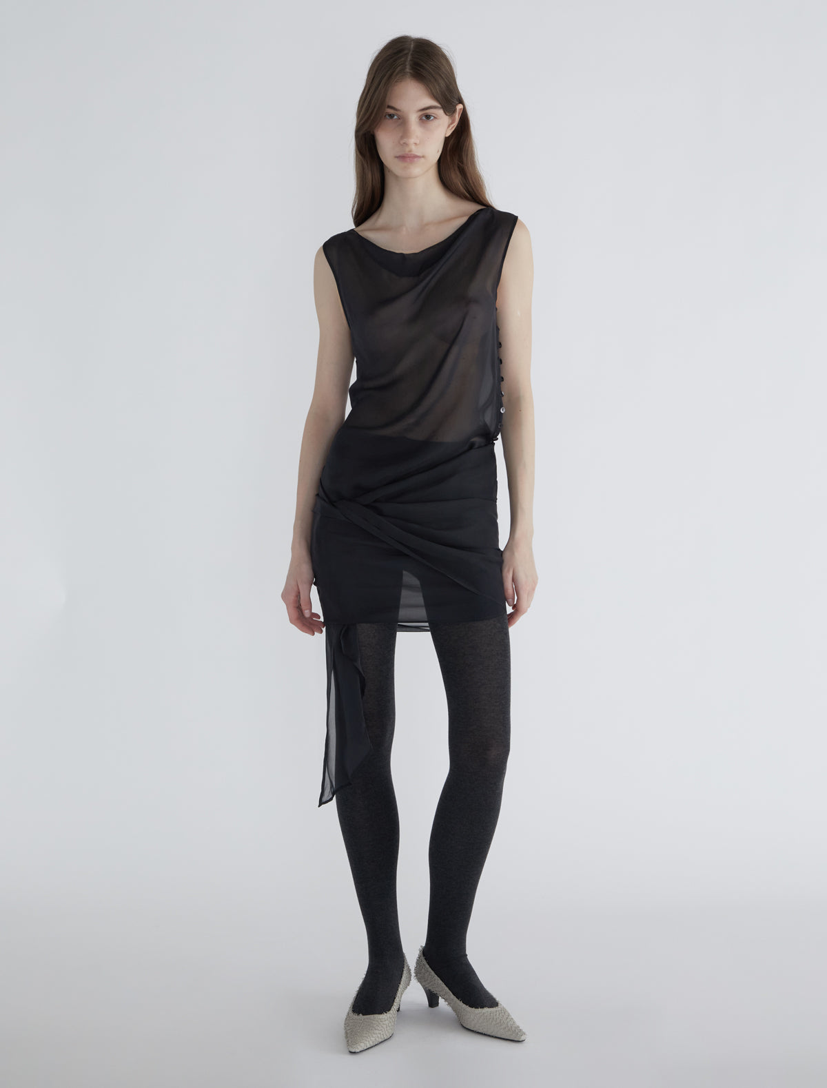 Galadrien sleeveless silk top wide tie black