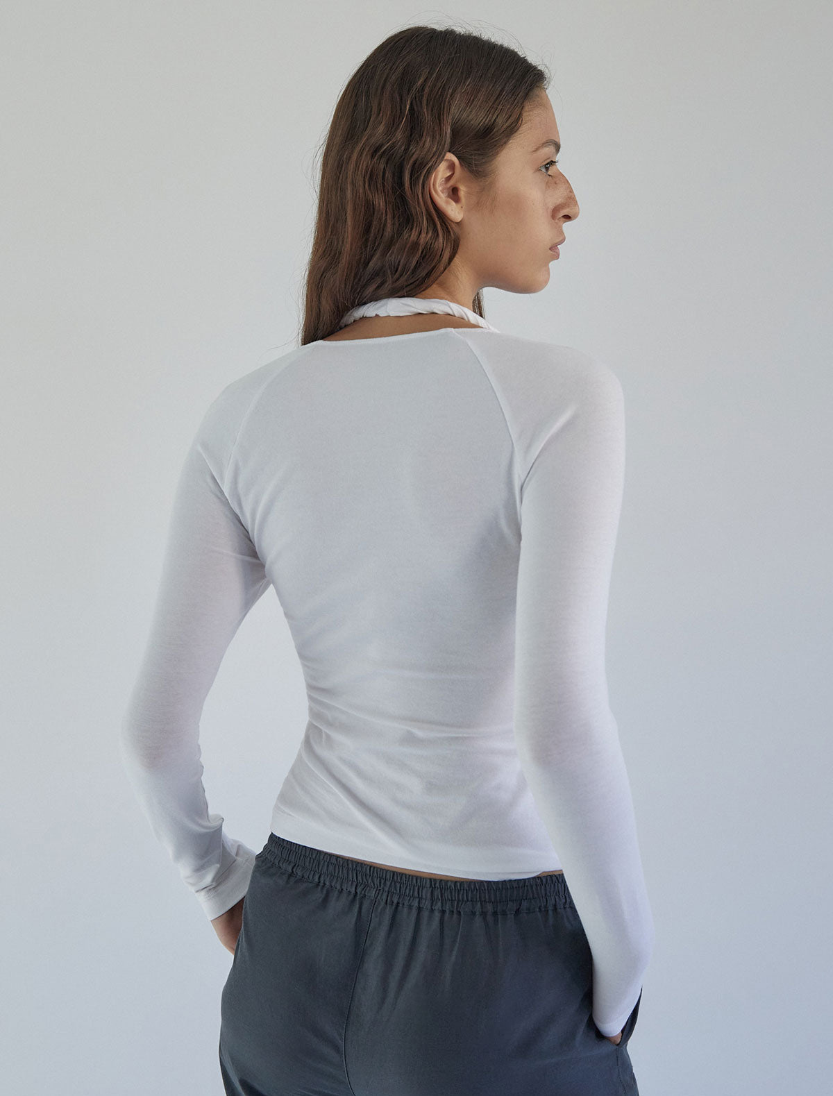 Camille long sleeve top layered effect white