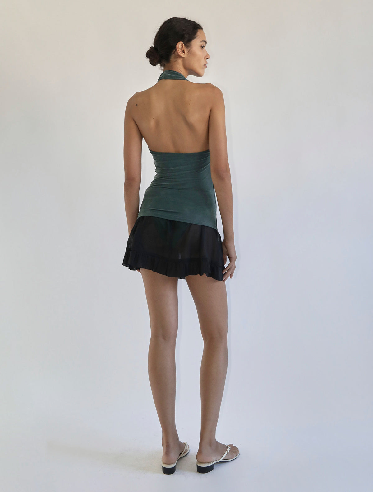 Milos draped neckline cupro halter neck top greenishblue
