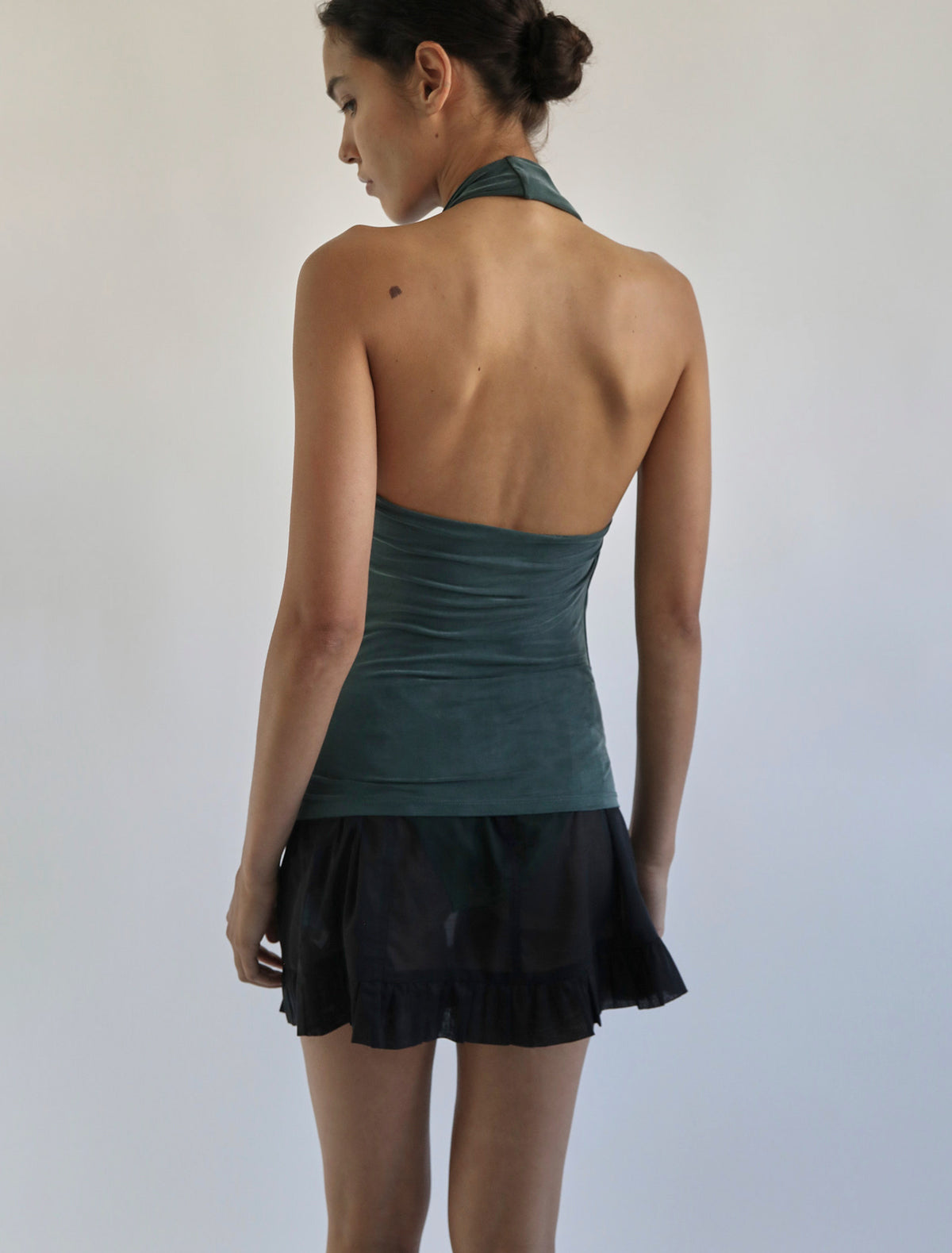 Milos draped neckline cupro halter neck top greenishblue