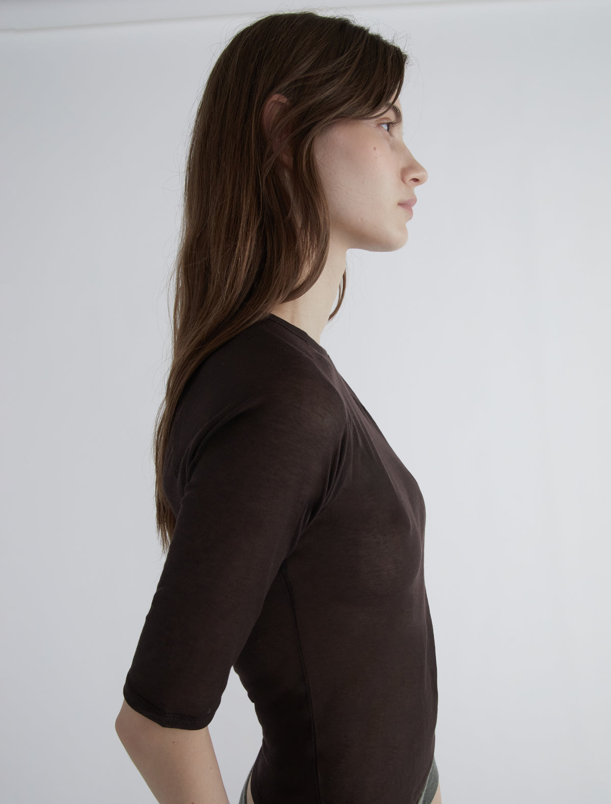 Pia elbow length top sheer fabric brown
