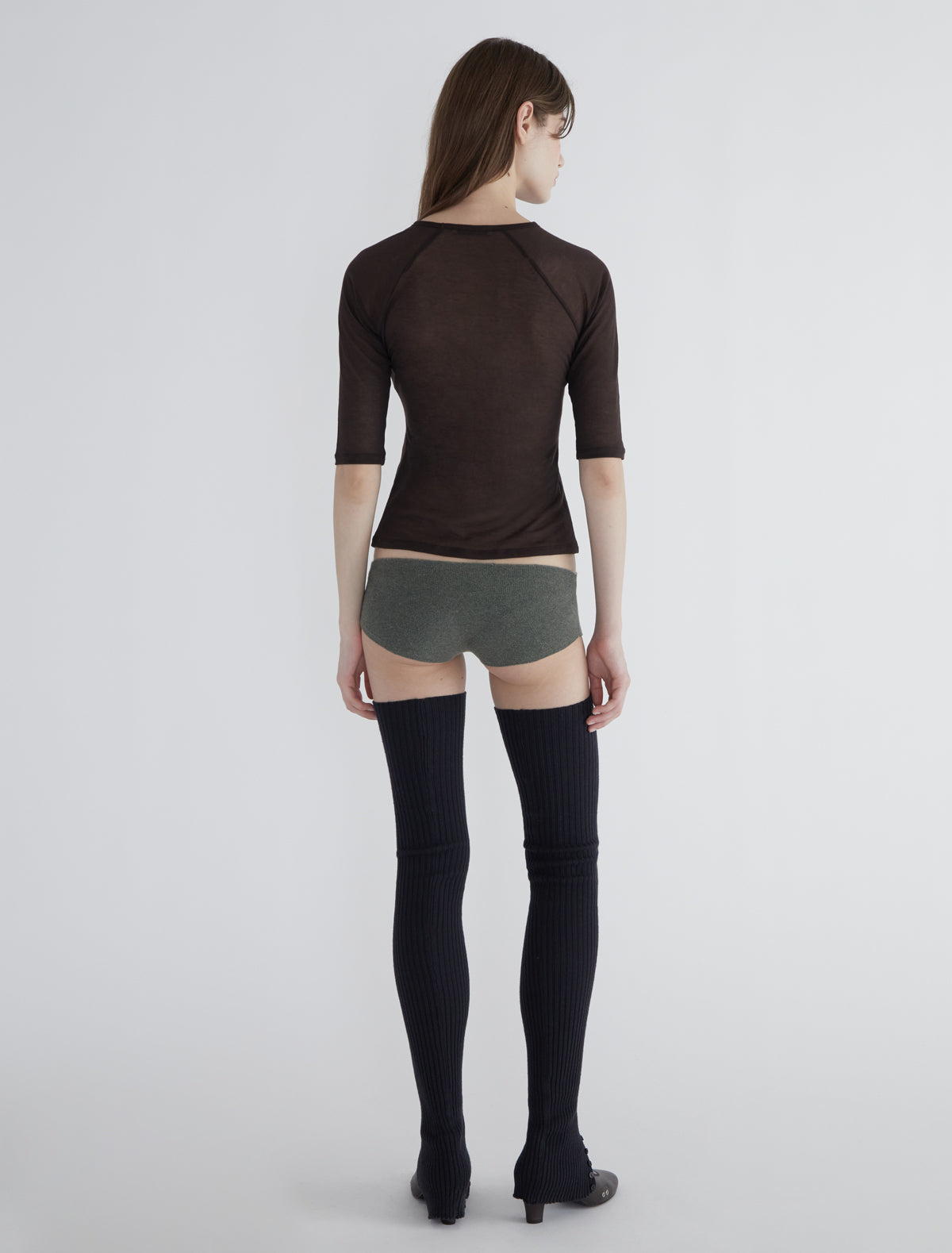 Pia elbow length top sheer fabric brown