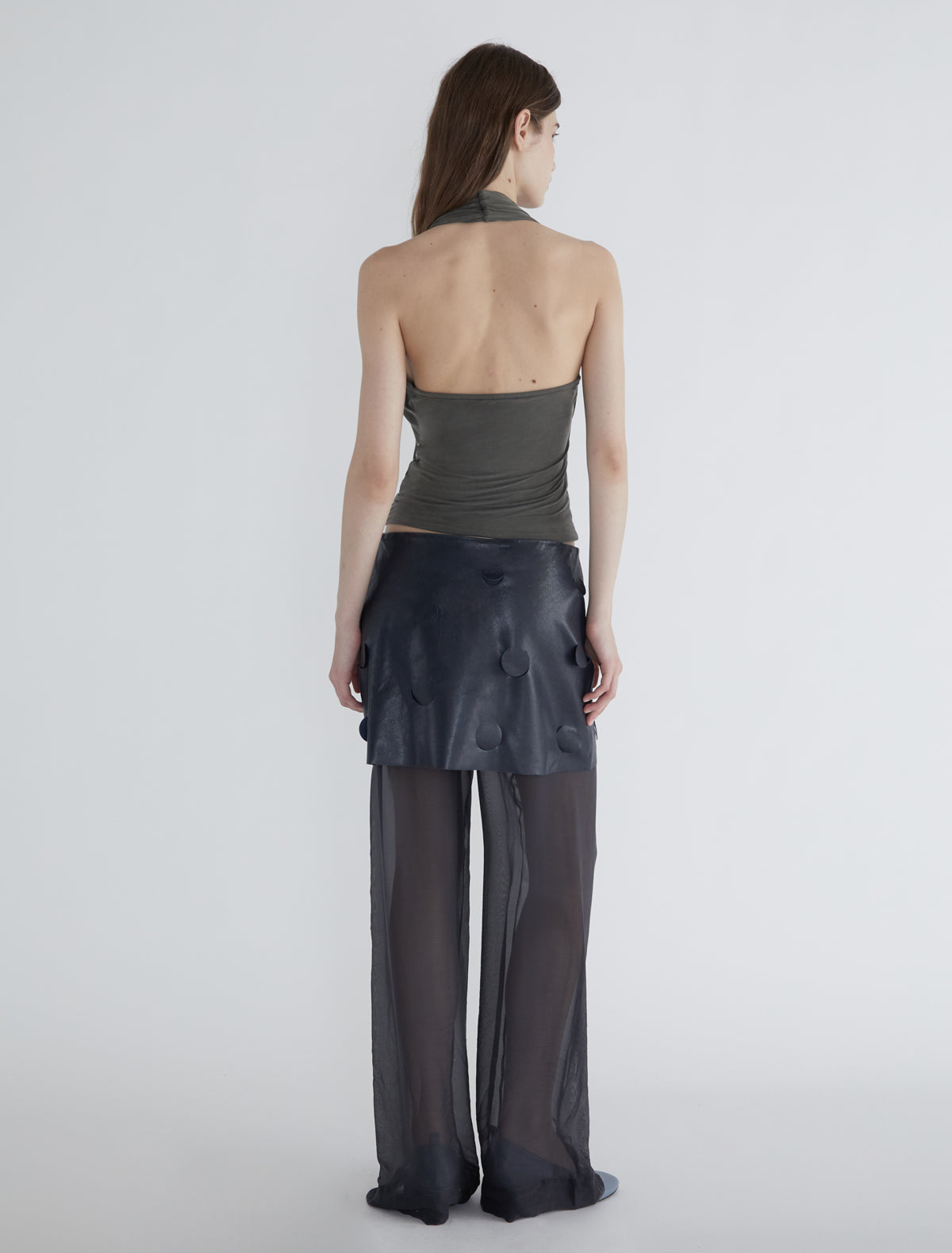 Sapito sheer halter top front lacing khaki