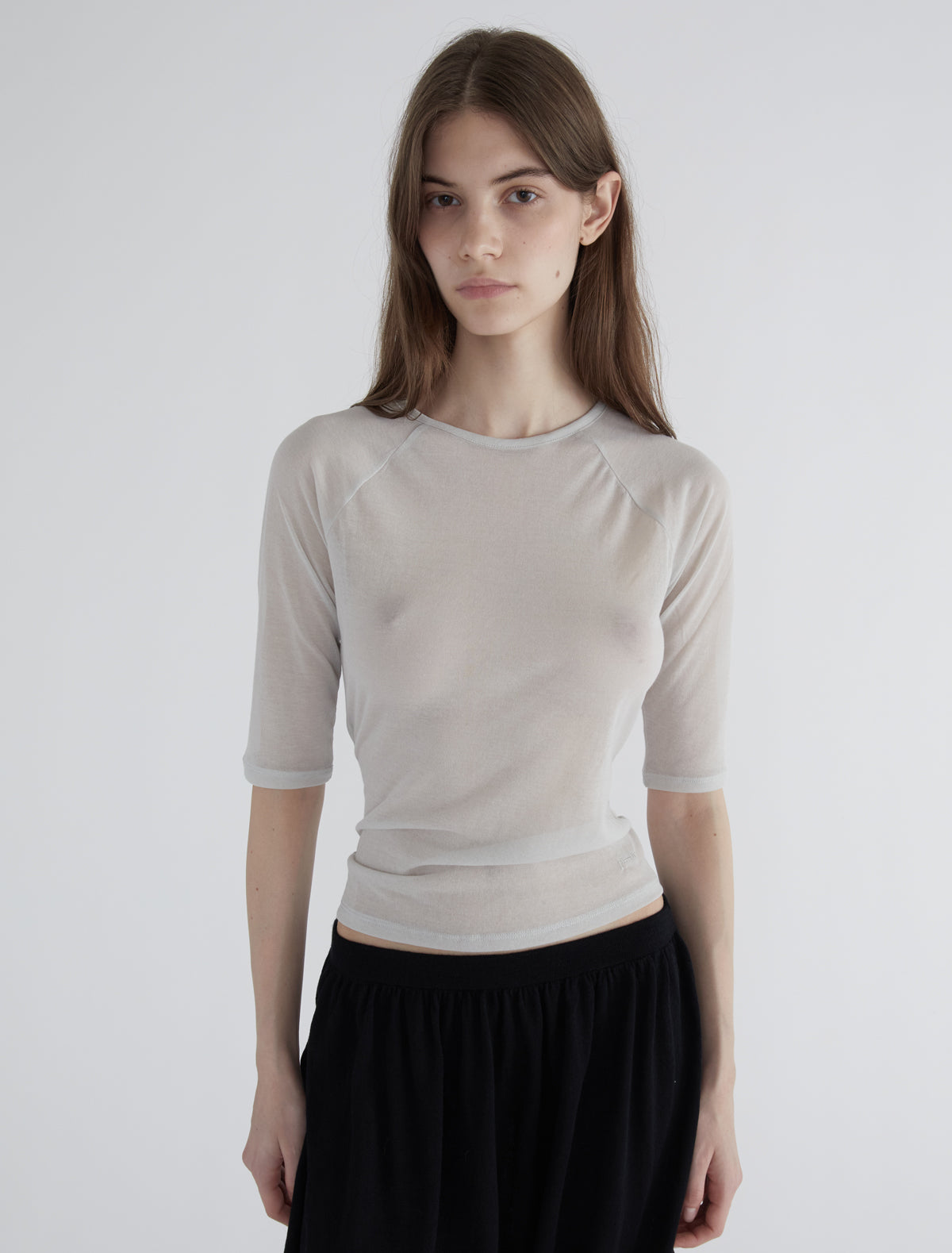 Pia elbow length top sheer fabric grey
