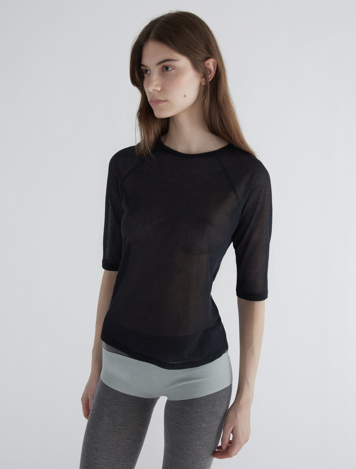Pia elbow length top sheer fabric black
