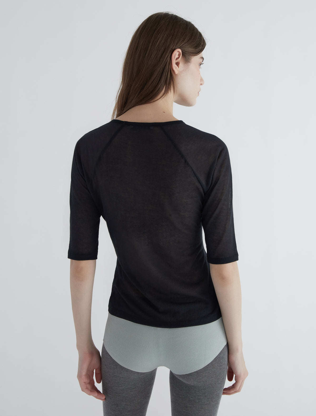 Pia elbow length top sheer fabric black