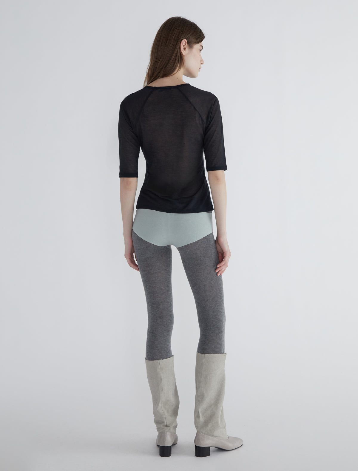 Pia elbow length top sheer fabric black