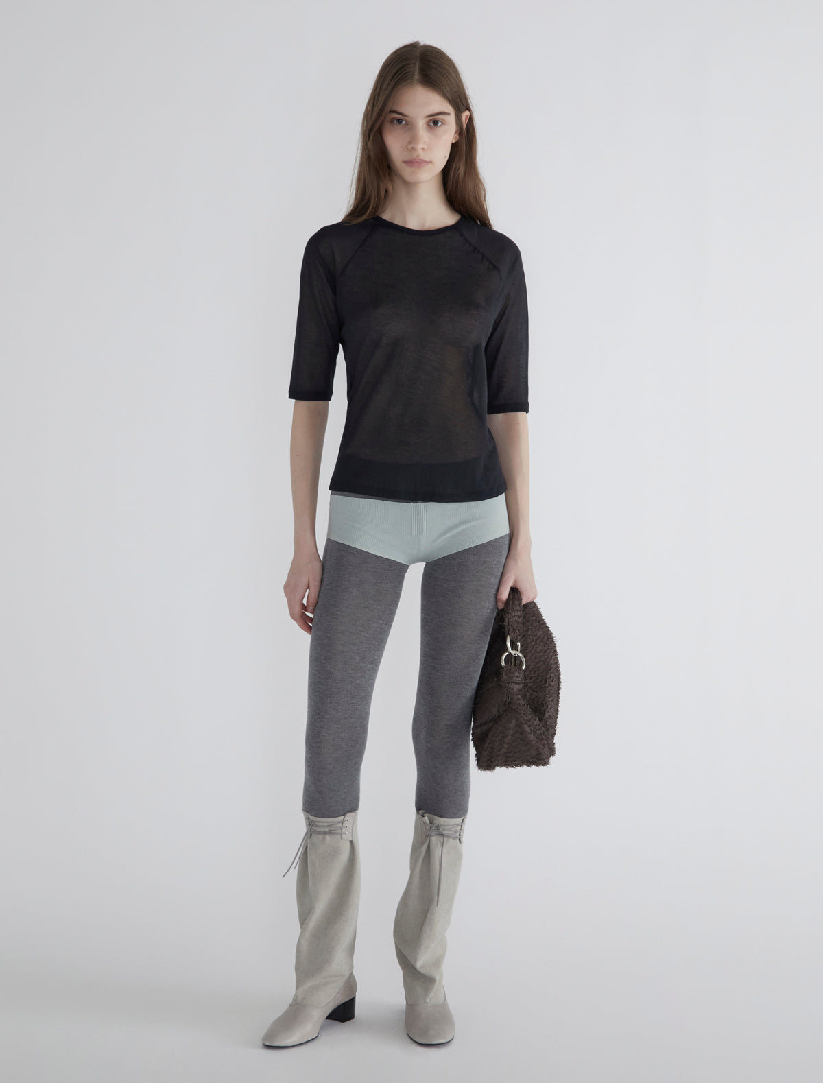 Pia elbow length top sheer fabric black