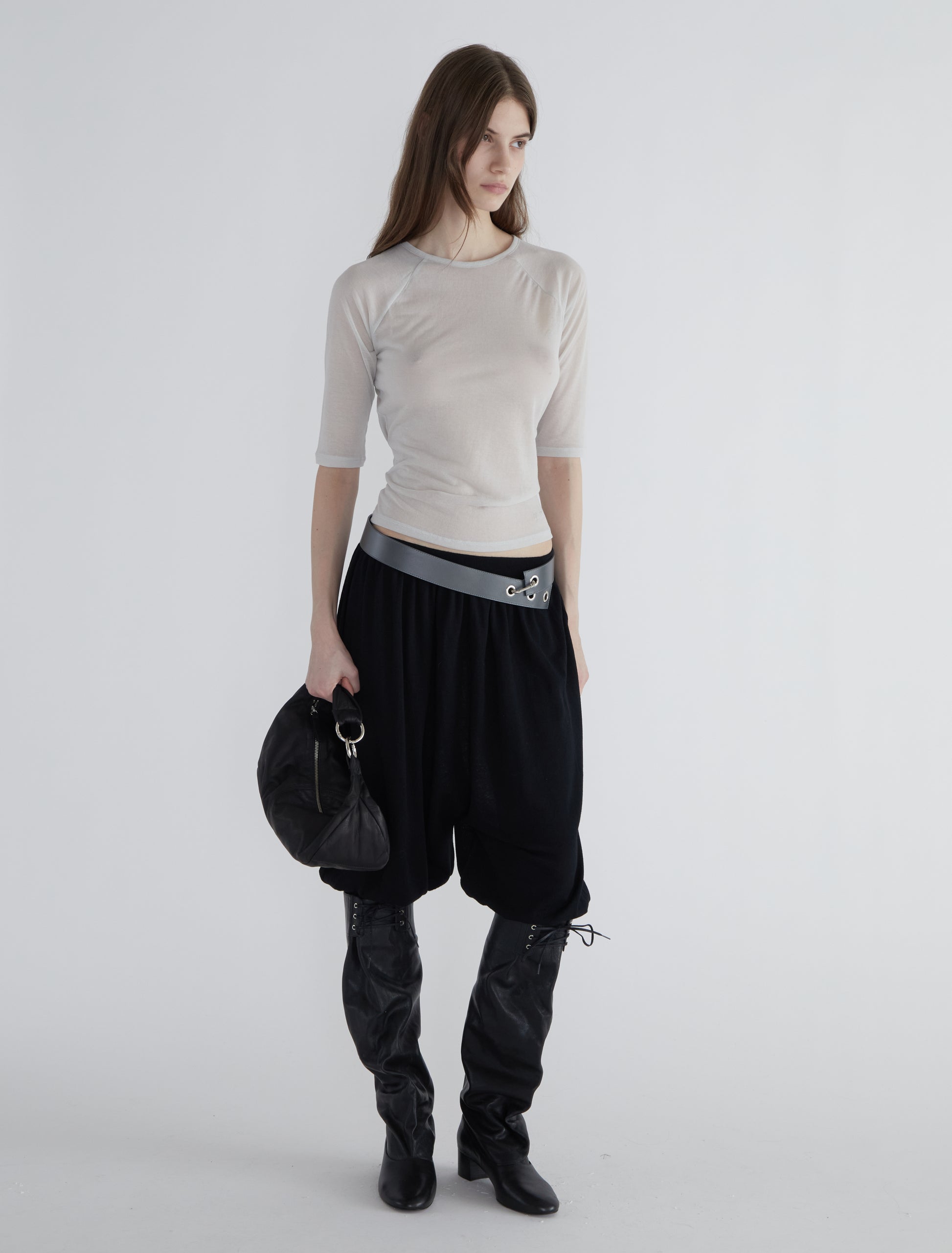 Pia elbow length top sheer fabric grey