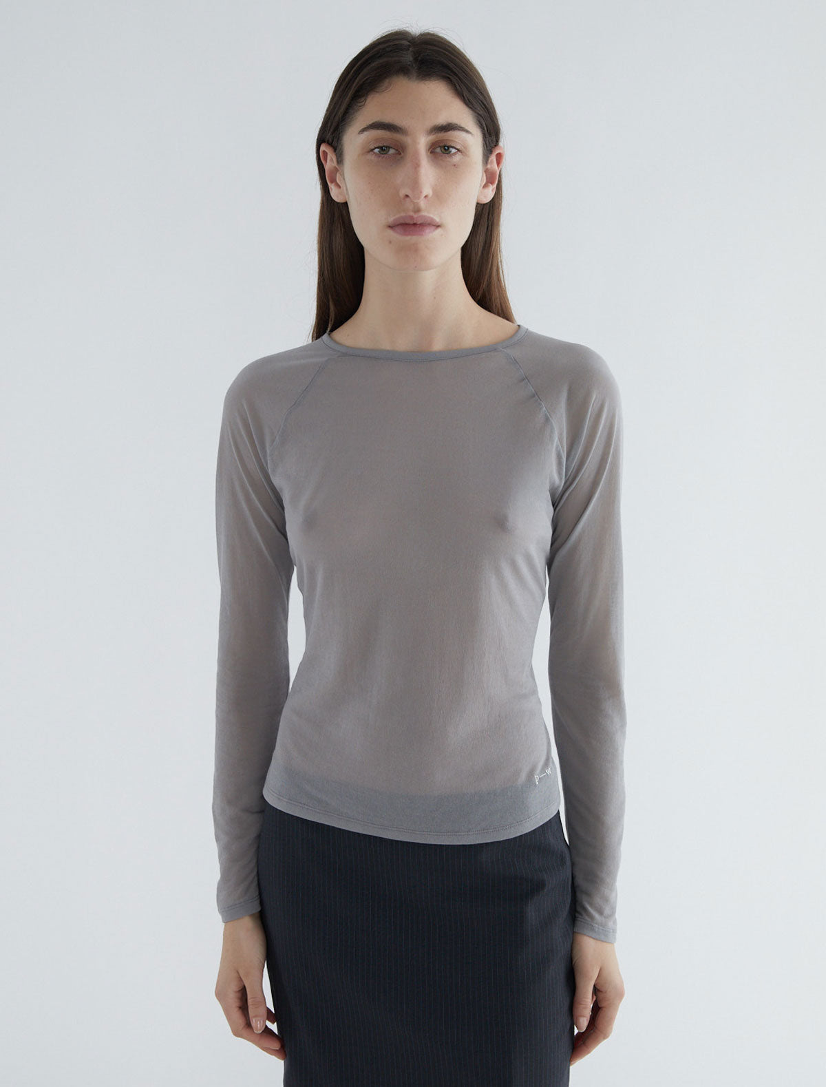 Hiro delicate sheer top raglan sleeves embroidery lightgrey