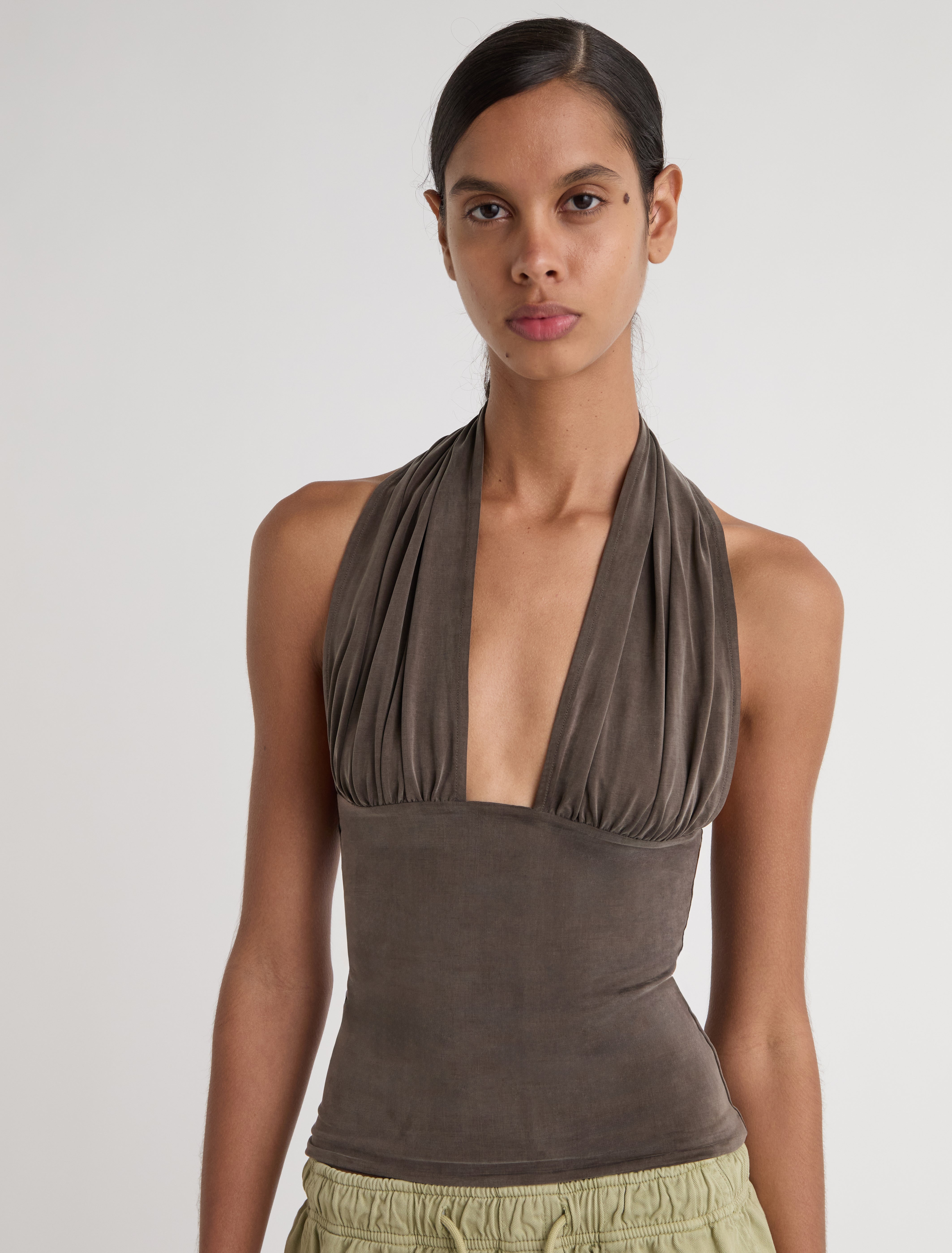 MOPIT-Brown halter cupro top – paloma wool