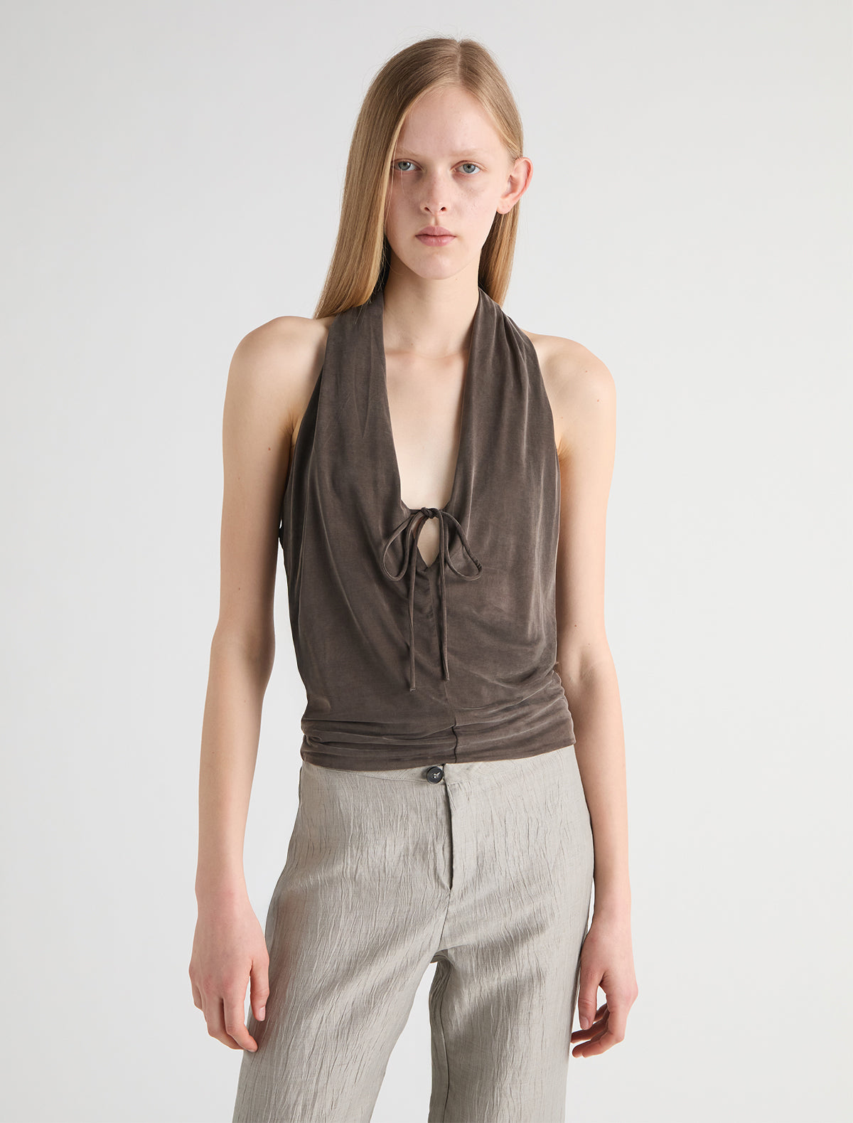 paloma wool ブラウン ホルターネック タンクトップ MOPIT-Brown halter cupro top – paloma wool