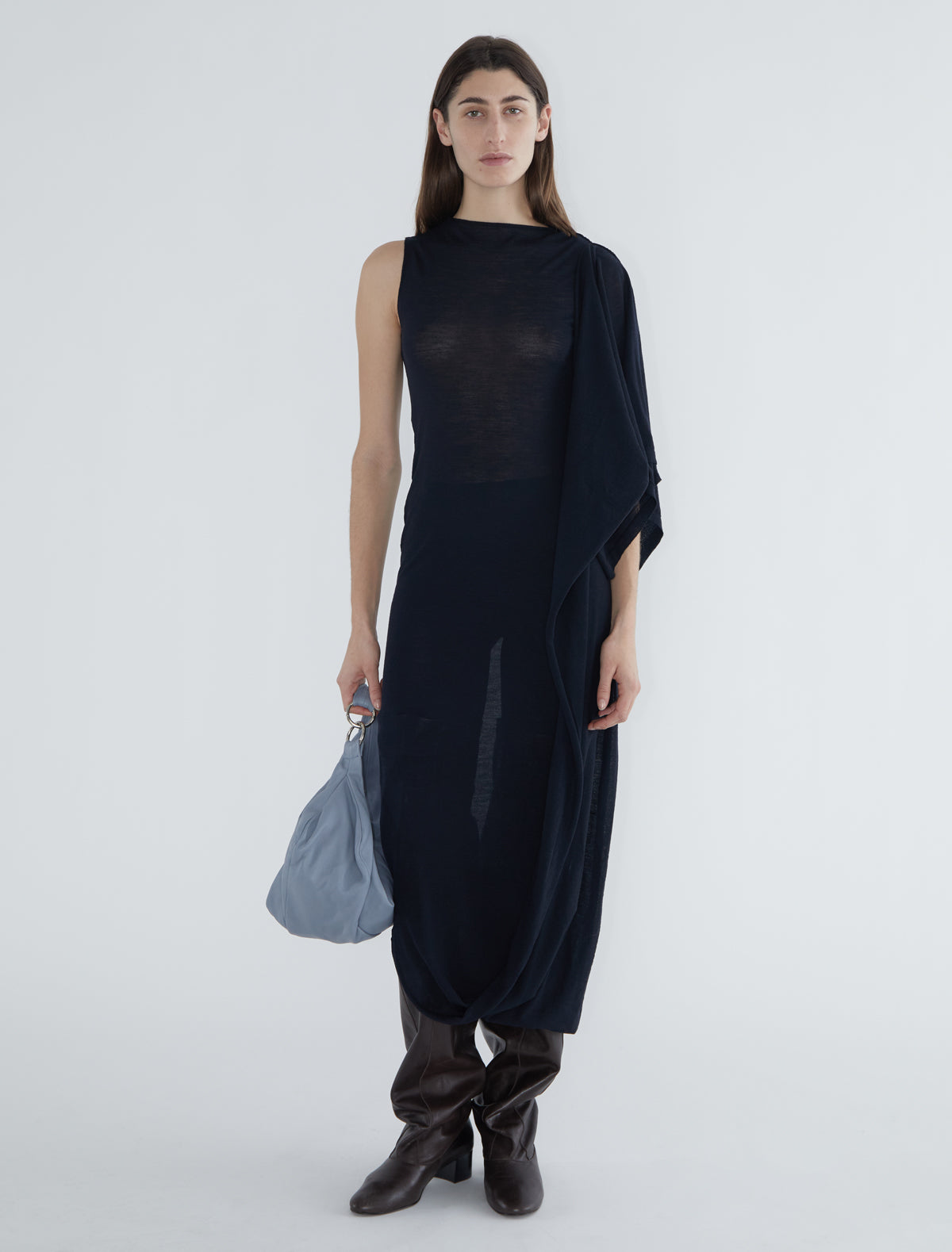 Willy multiposition sleeveless wool dress black