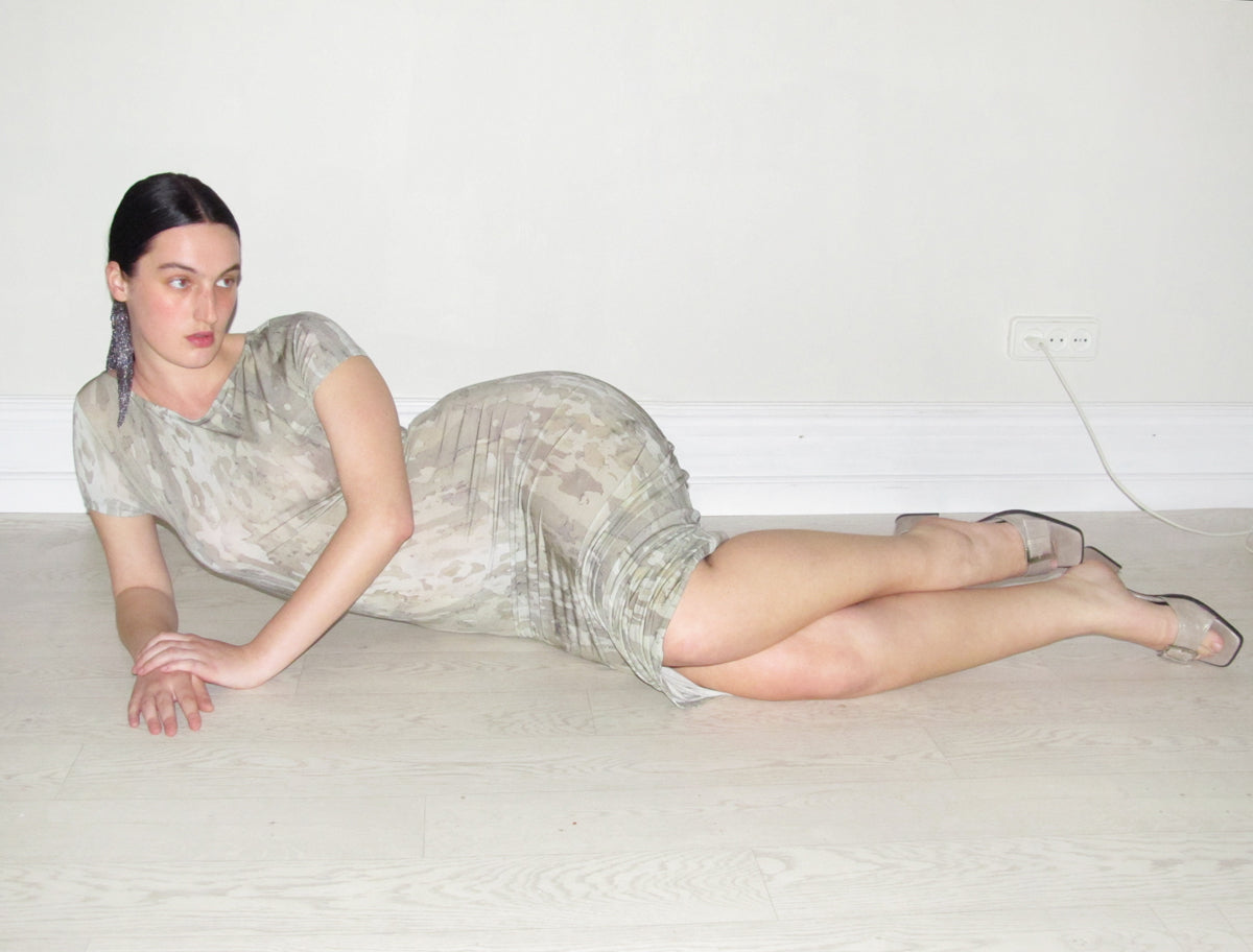 Ciutadella transparent long dress arbol print