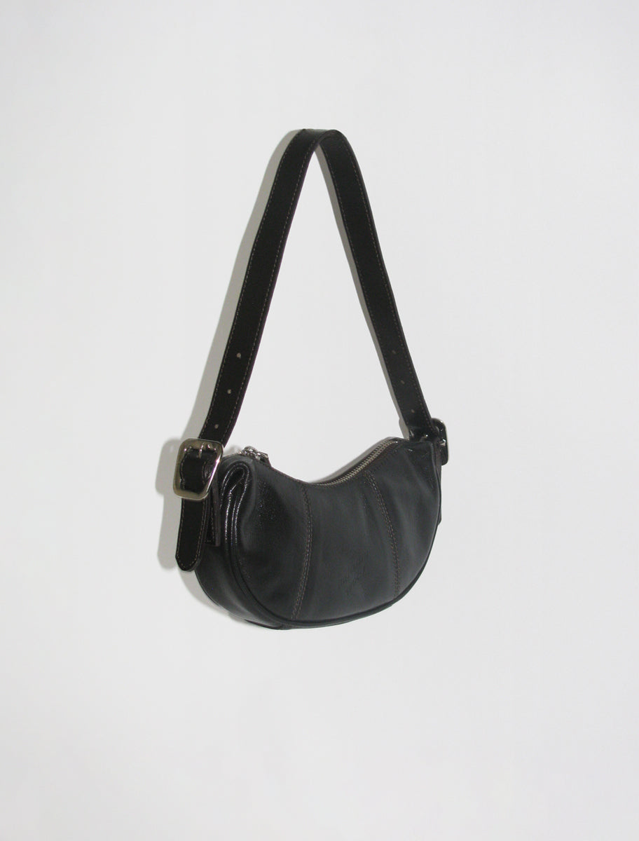 Mini bean leather embossed logo bag darkbrown
