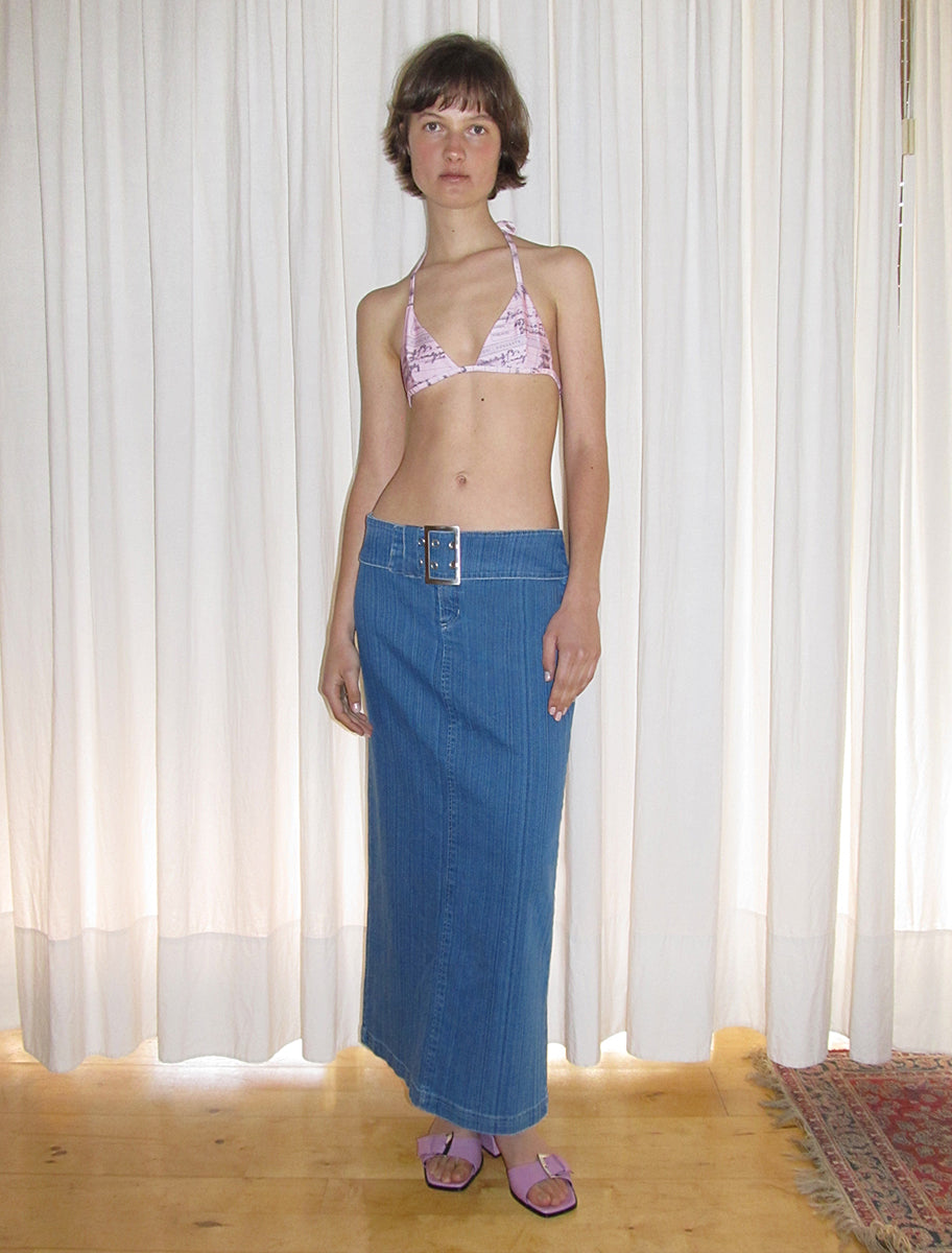 Viri low rise elastic denim long skirt