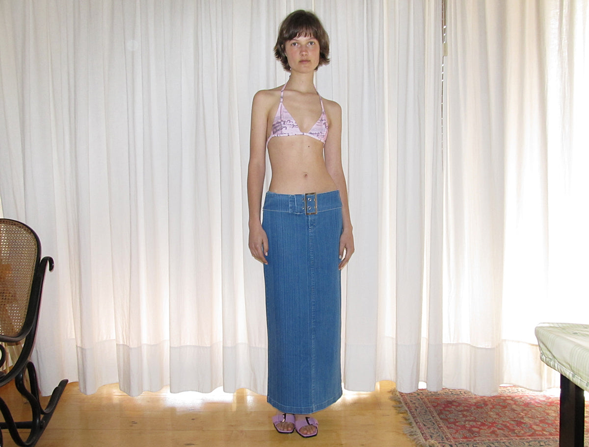 Viri low rise elastic denim long skirt