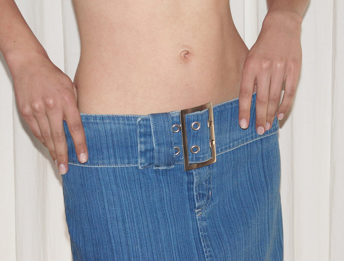 Viri low rise elastic denim long skirt