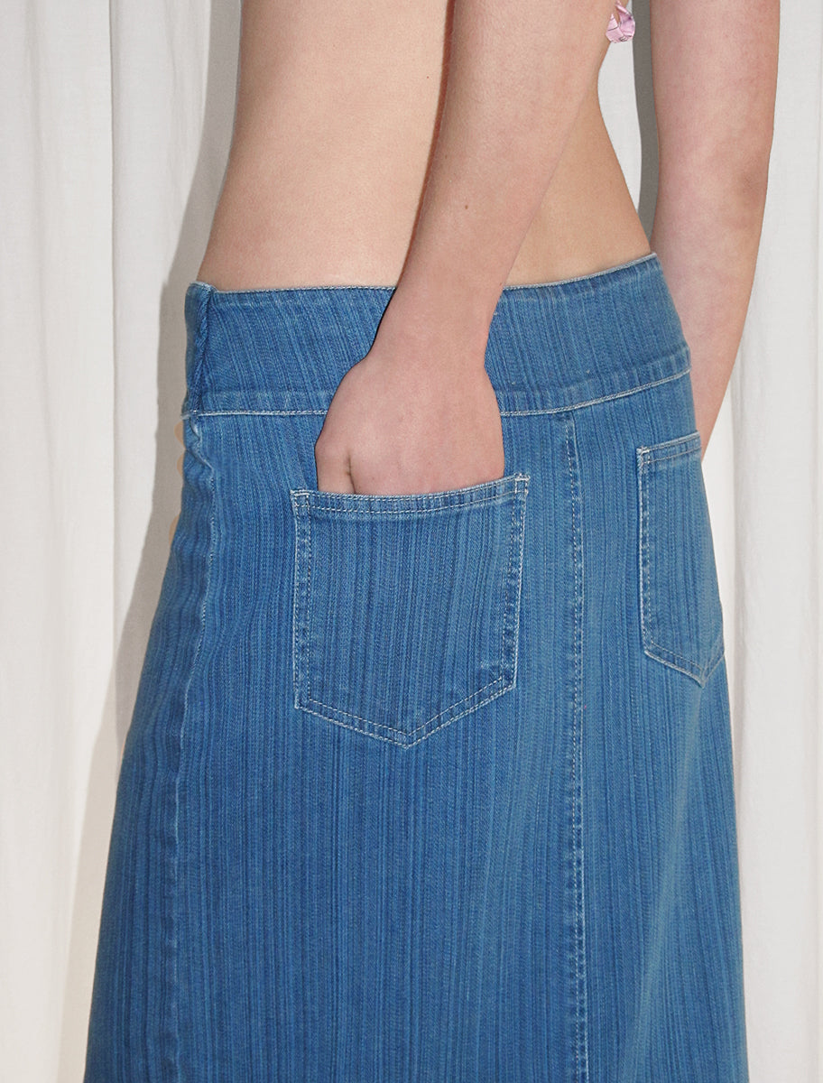 Viri low rise elastic denim long skirt