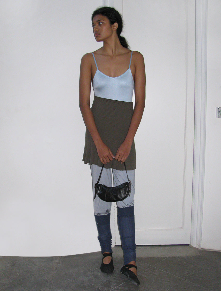 Mini bean leather embossed logo bag darkbrown