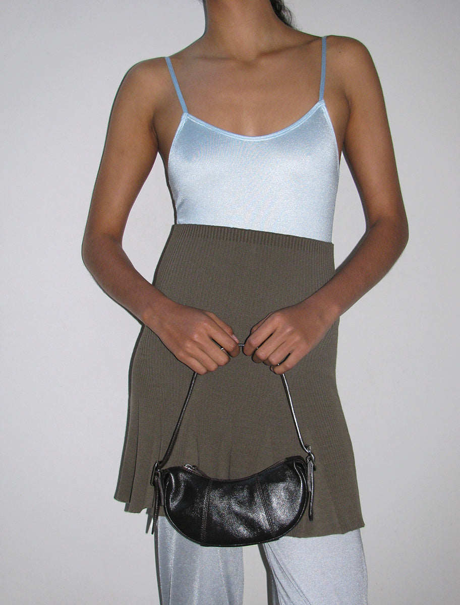 Mini bean leather embossed logo bag darkbrown