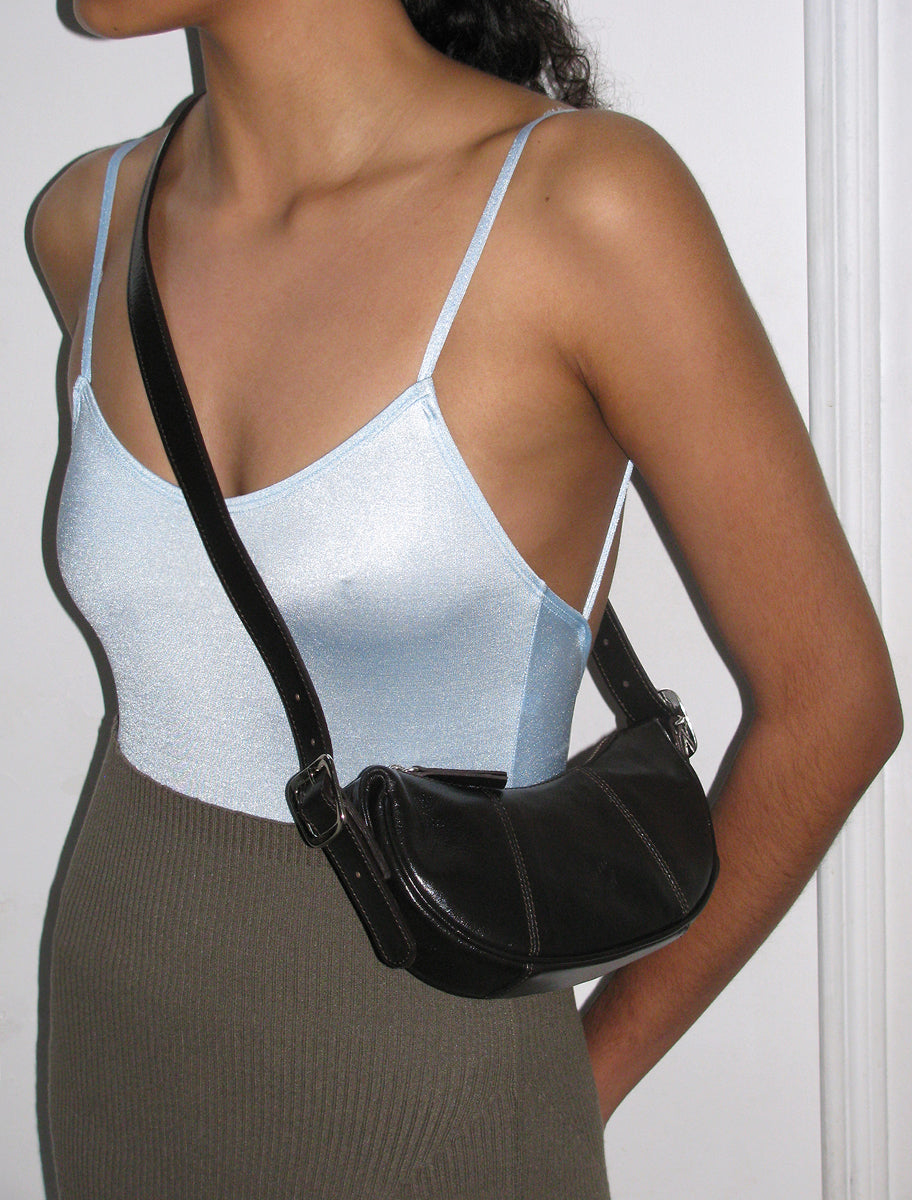 Mini bean leather embossed logo bag darkbrown
