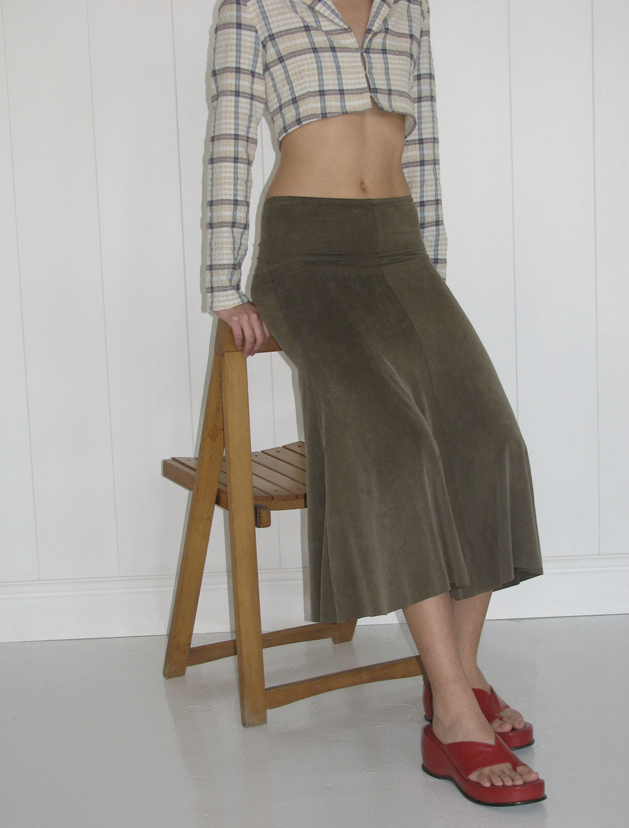 VICKY-Brown flared cupro skirt