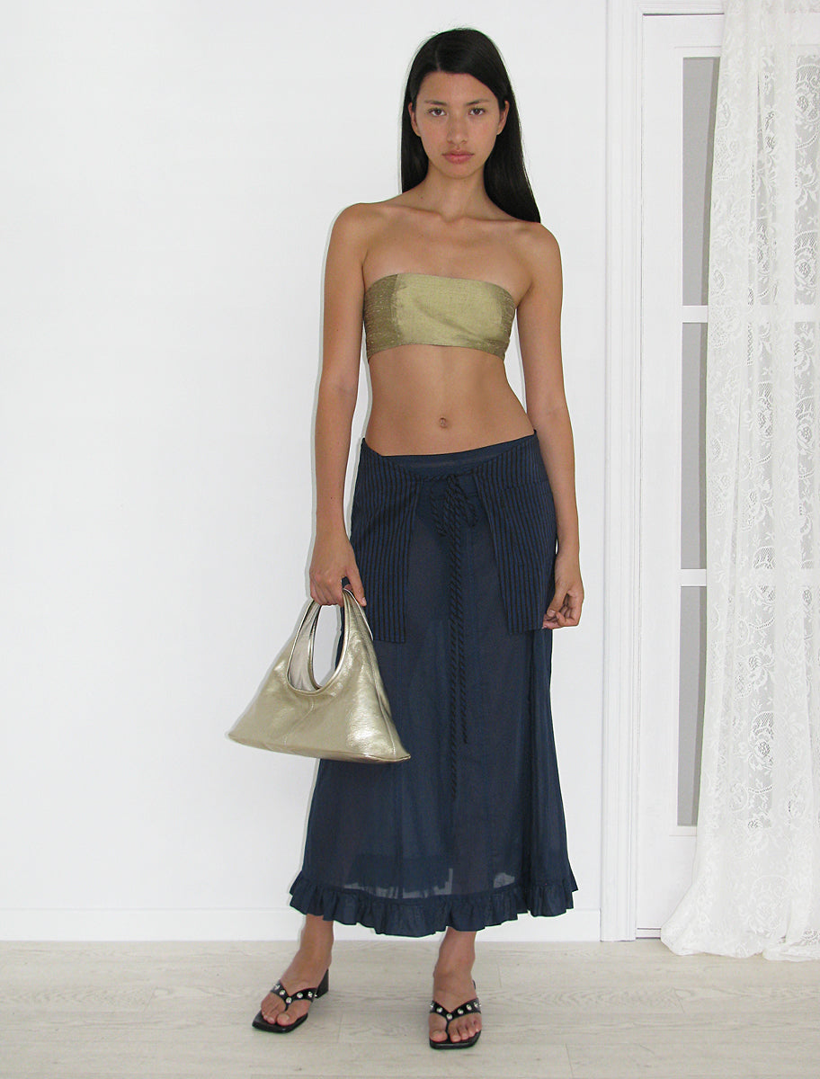 Ayete silk bandeau top side zip gold