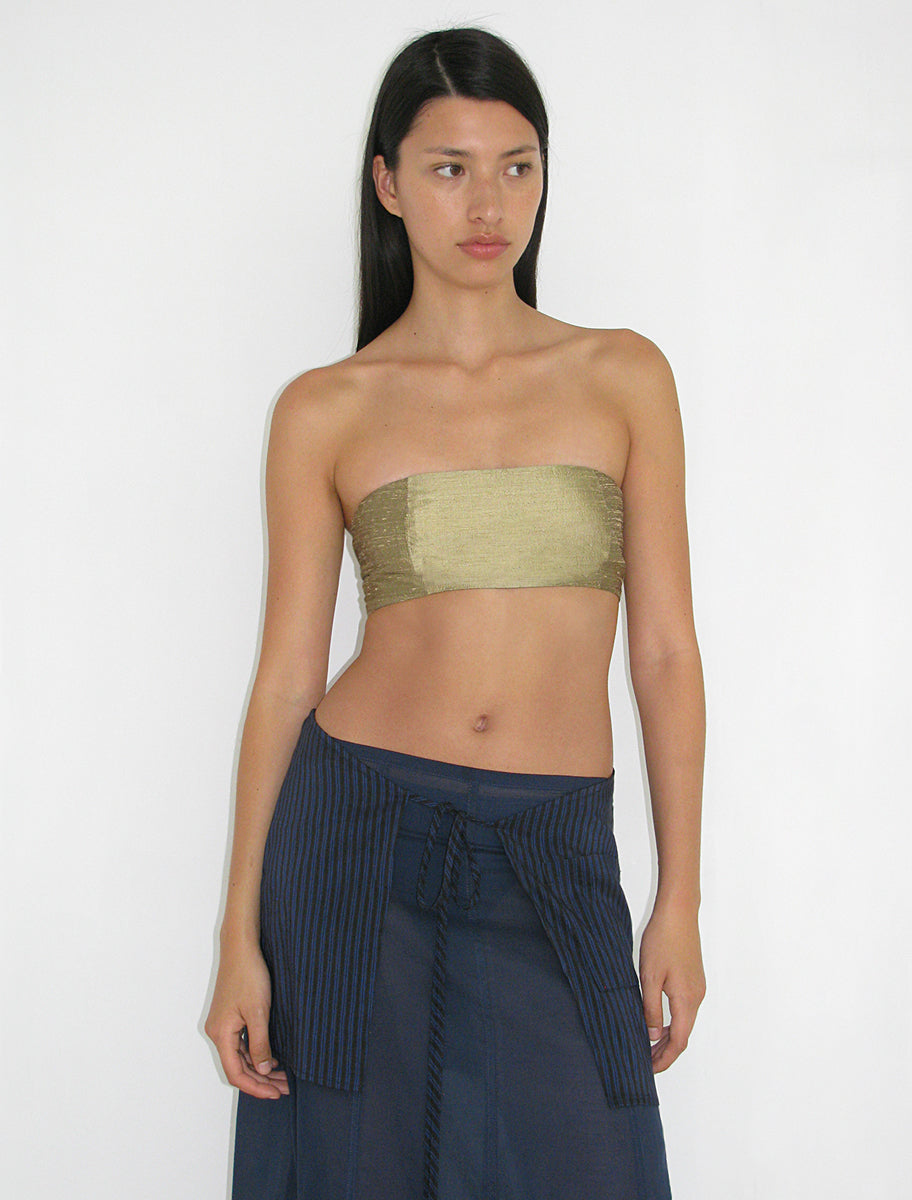Ayete silk bandeau top side zip gold