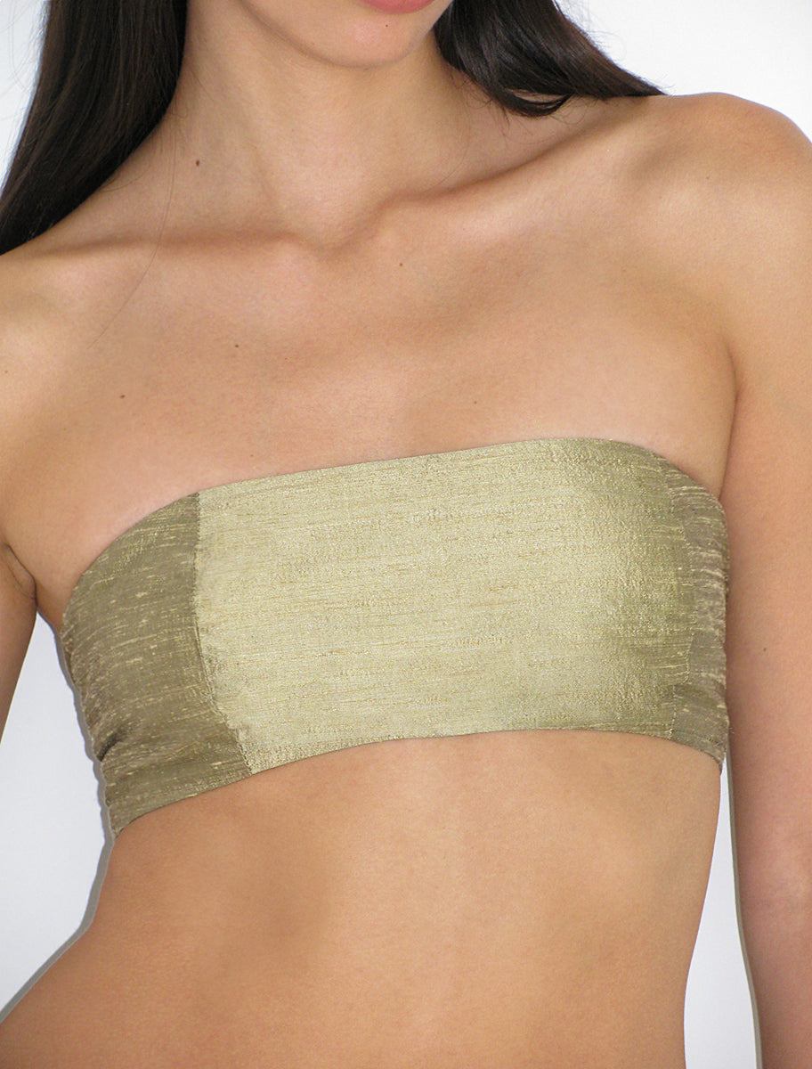 Ayete silk bandeau top side zip gold
