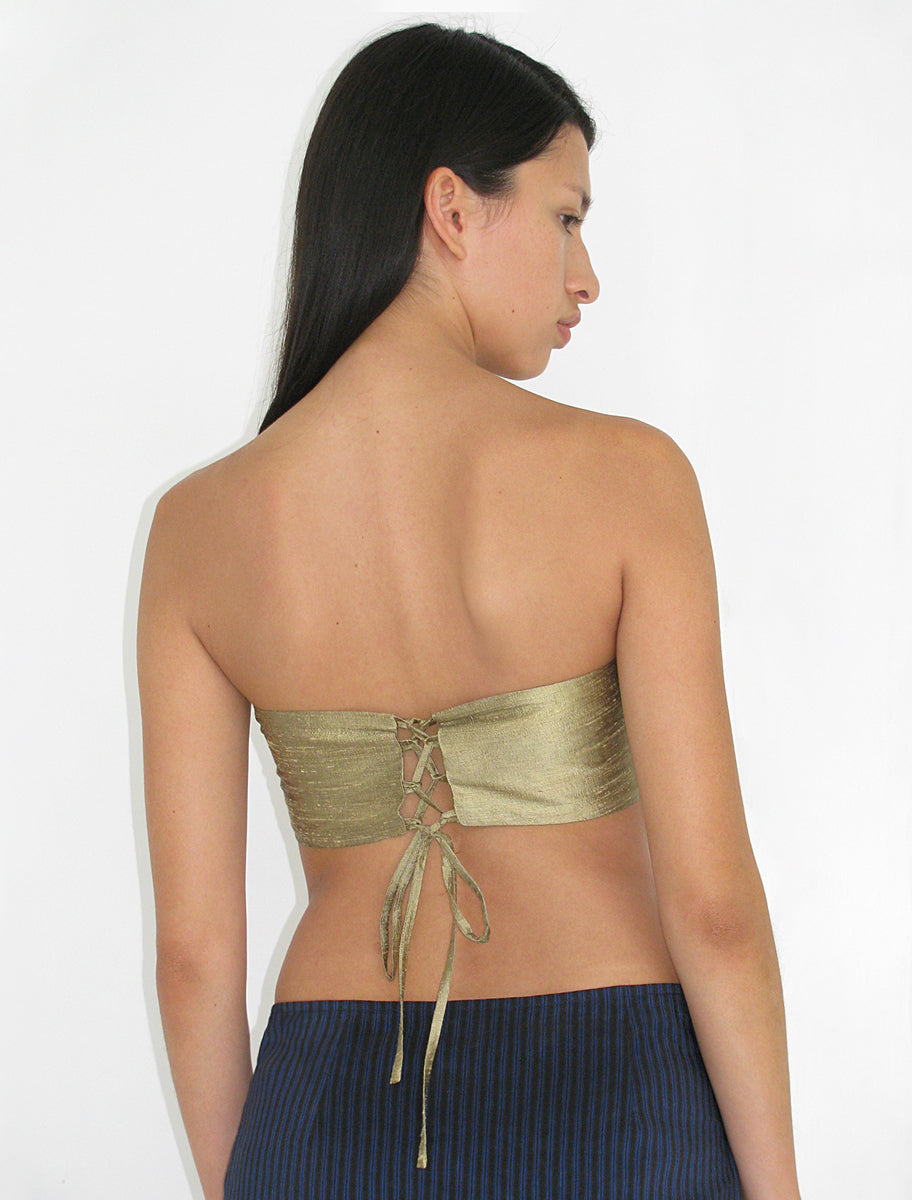 Ayete silk bandeau top side zip gold