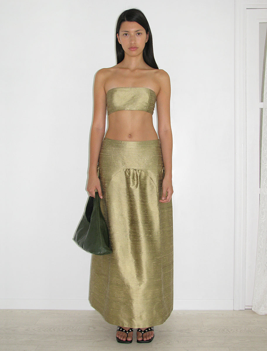 Ayete silk bandeau top side zip gold