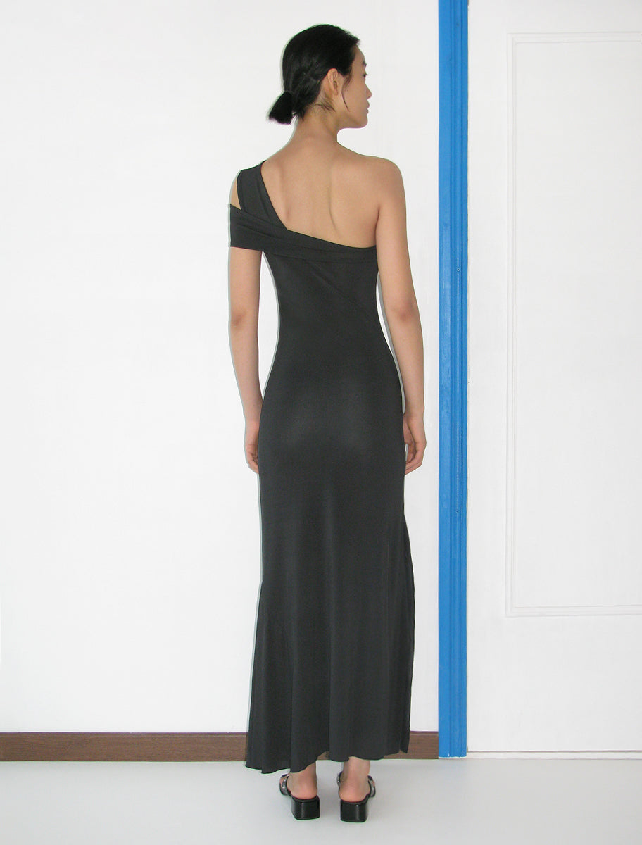 Long howa sheer asymmetric long dress crossed straps