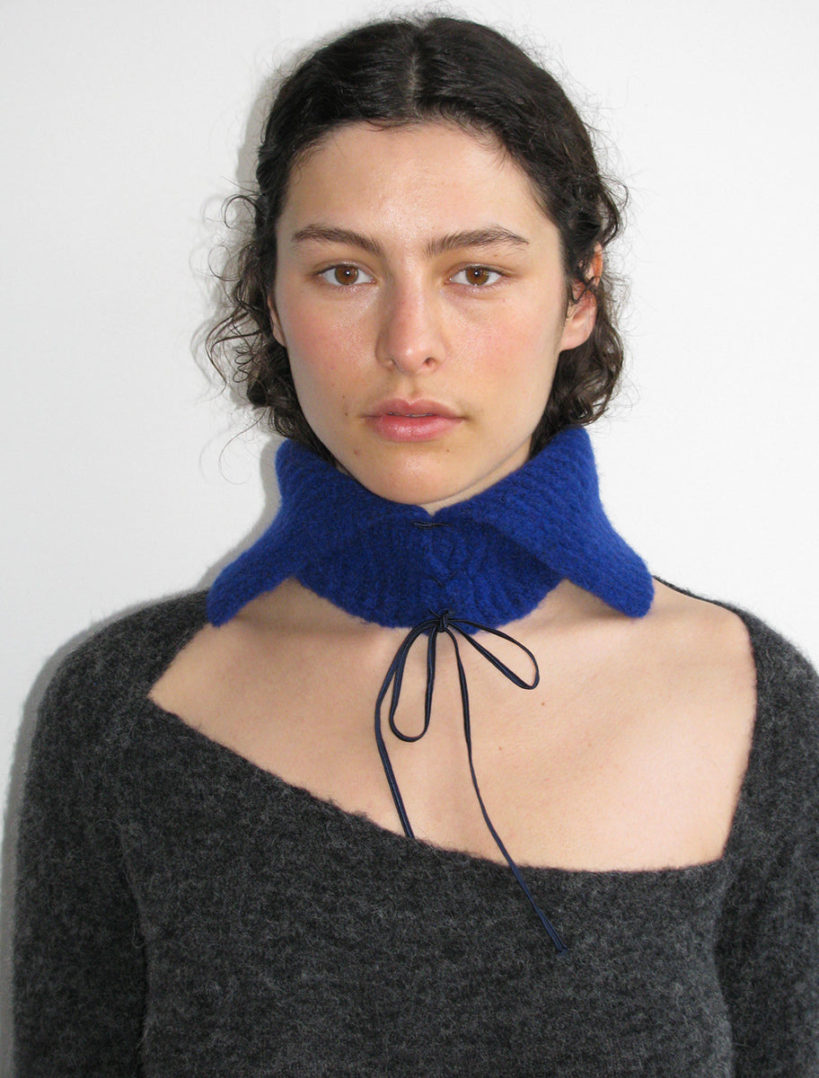 INGRID- Blue multi position soft knitted collar with front lacing