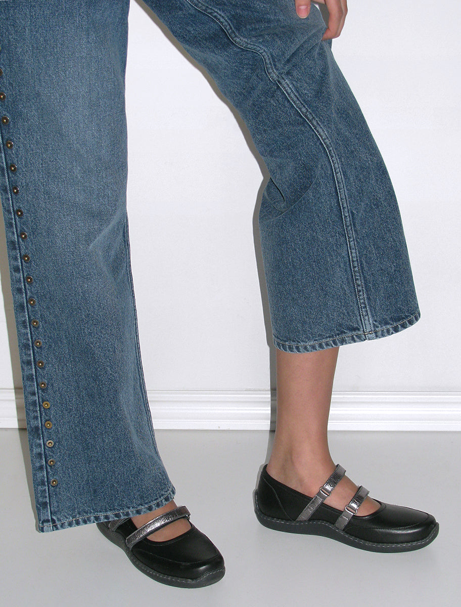 002km rubber sole sporty leather ballerina silver velcro black