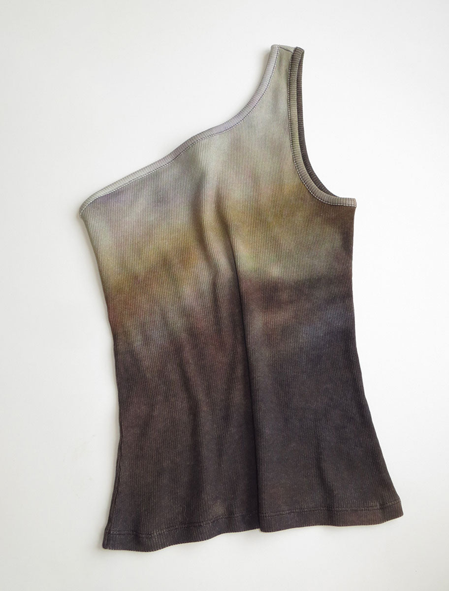 CAÑETE-Asymmetric ribbed top featuring blurred flower digital print