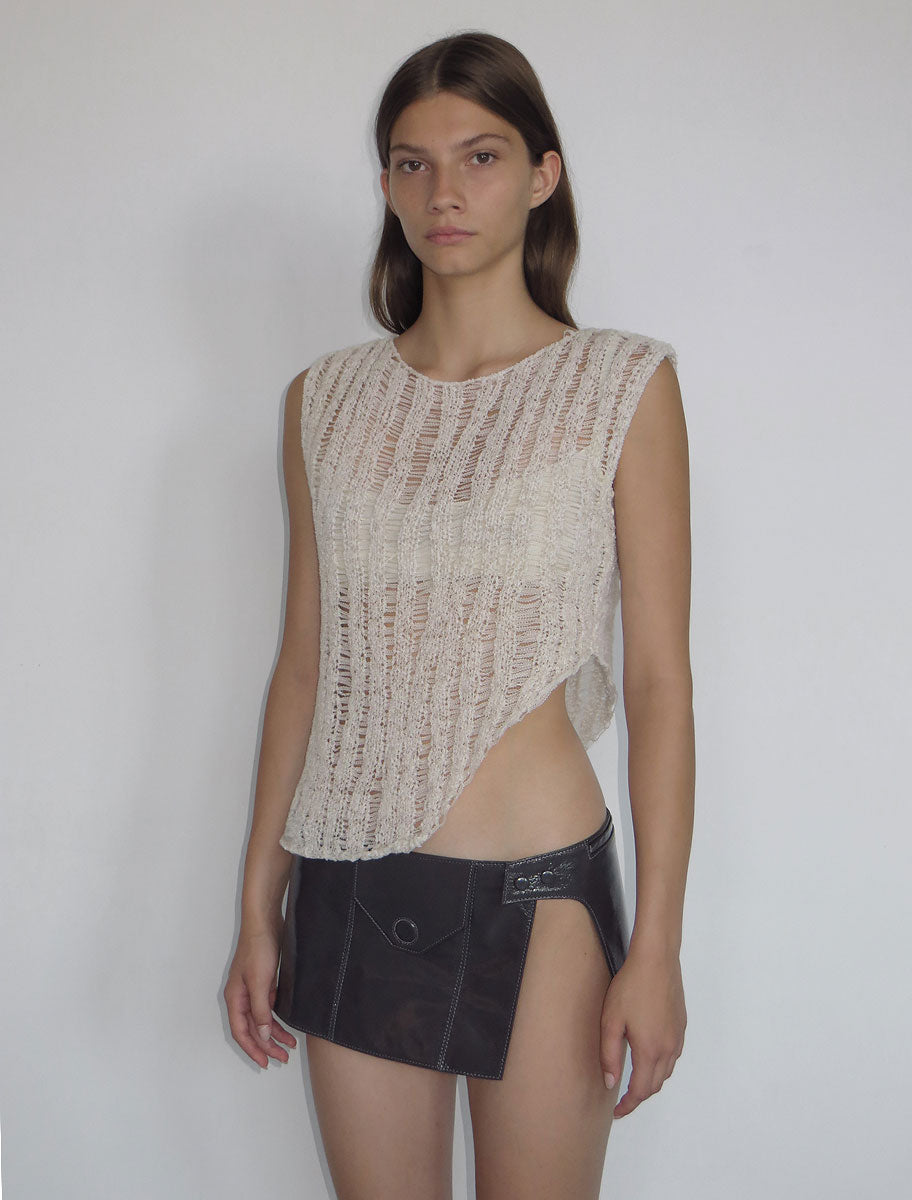 APEROL- Ecru asymmetric sleeveless knitted top