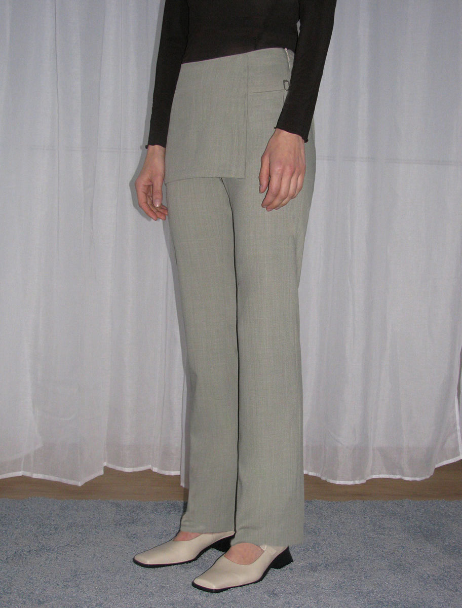 ARCHIVE-Light khaki mid-rise pants with overlapping fixed mini hip