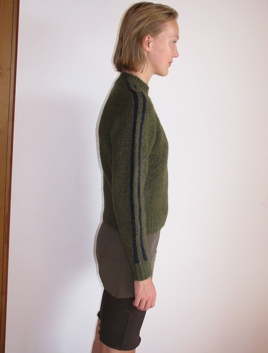 GRAND SLAM-Green soft knitted sweater with sport runner seams on